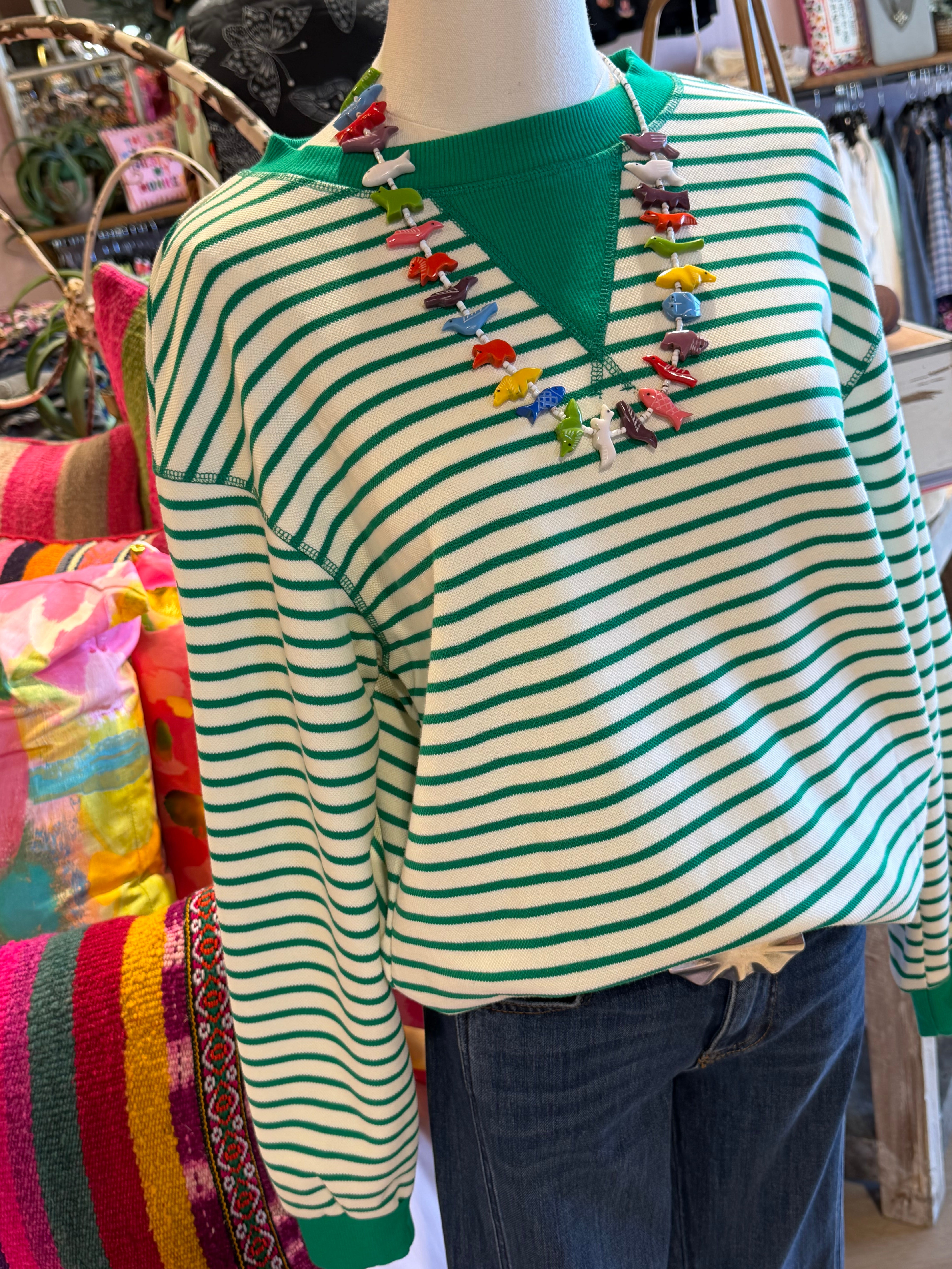 Green Stripe Pullover