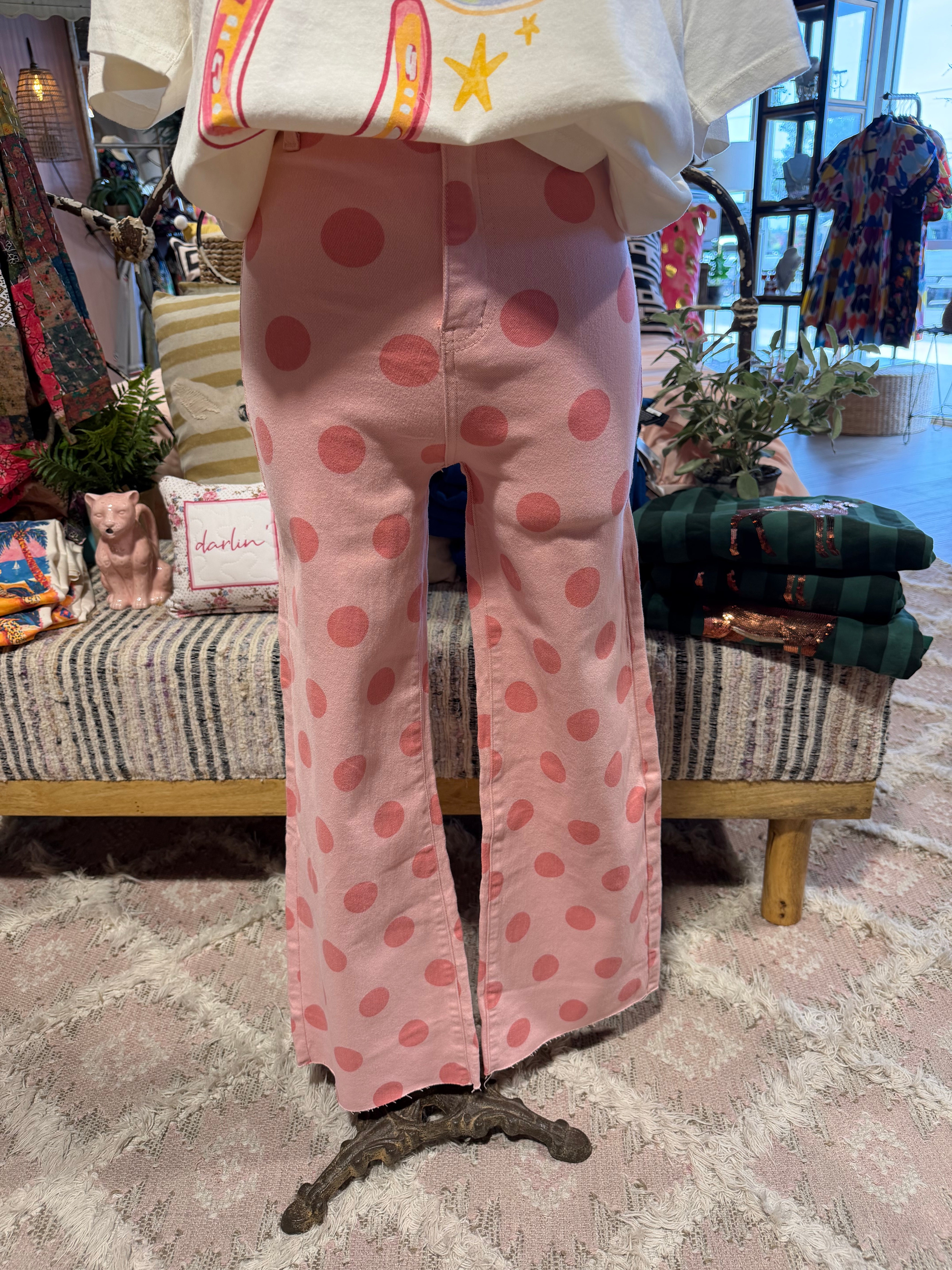 Big Polka Dot Stretchy Blush Denim -