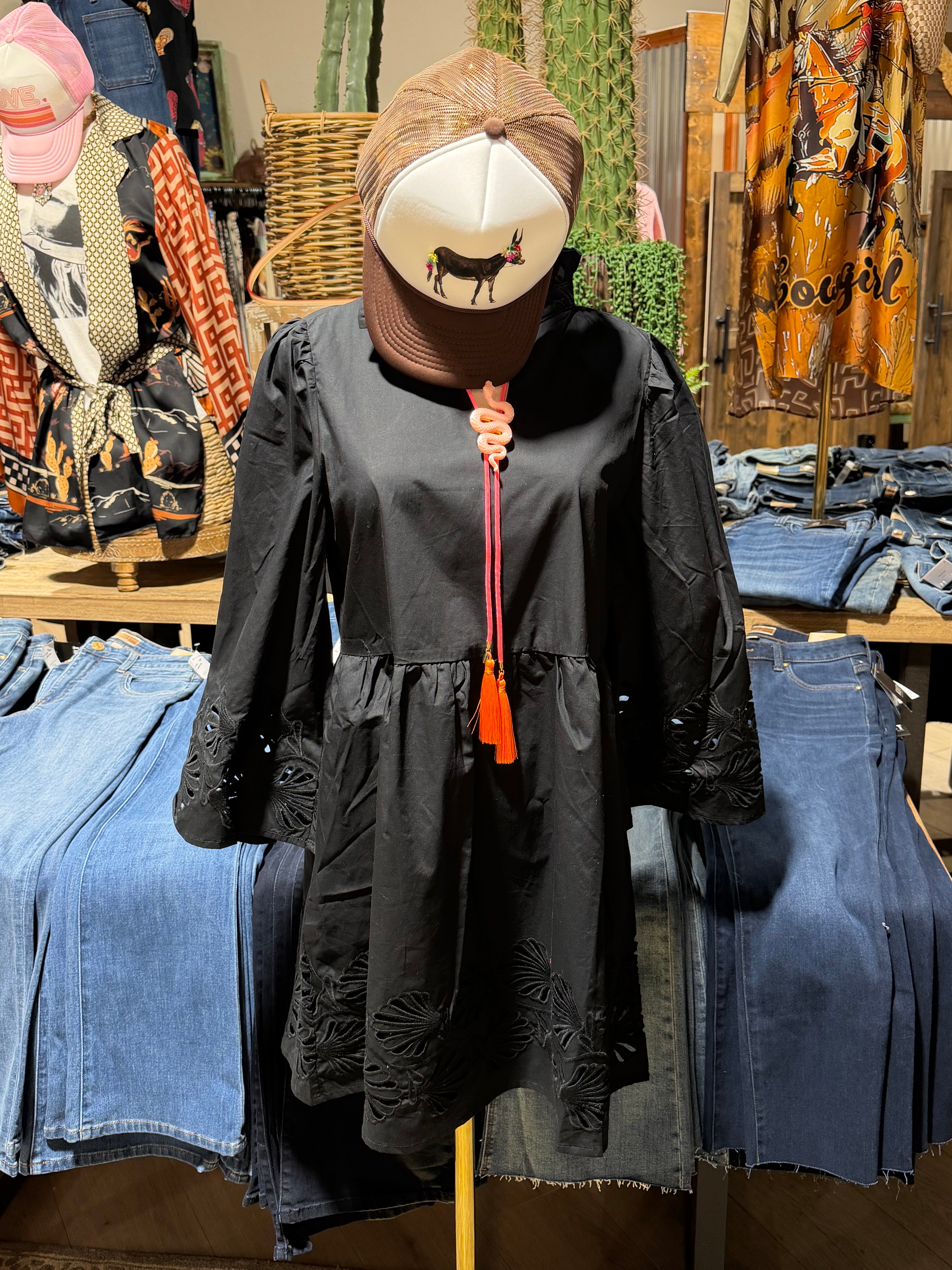 Lindsey Eyelet Black Dress