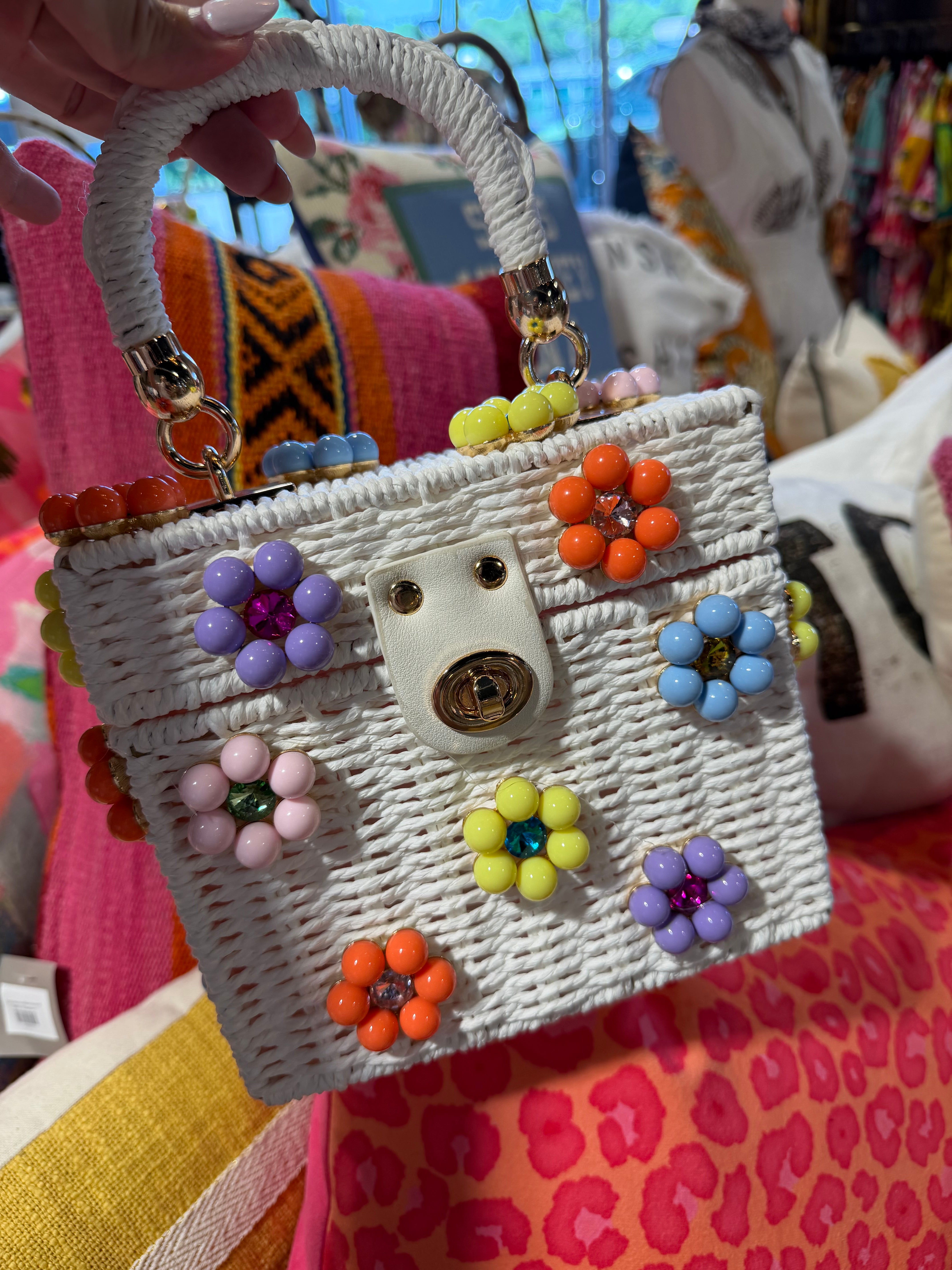 Wicker Bucket Daisy Flower Purse