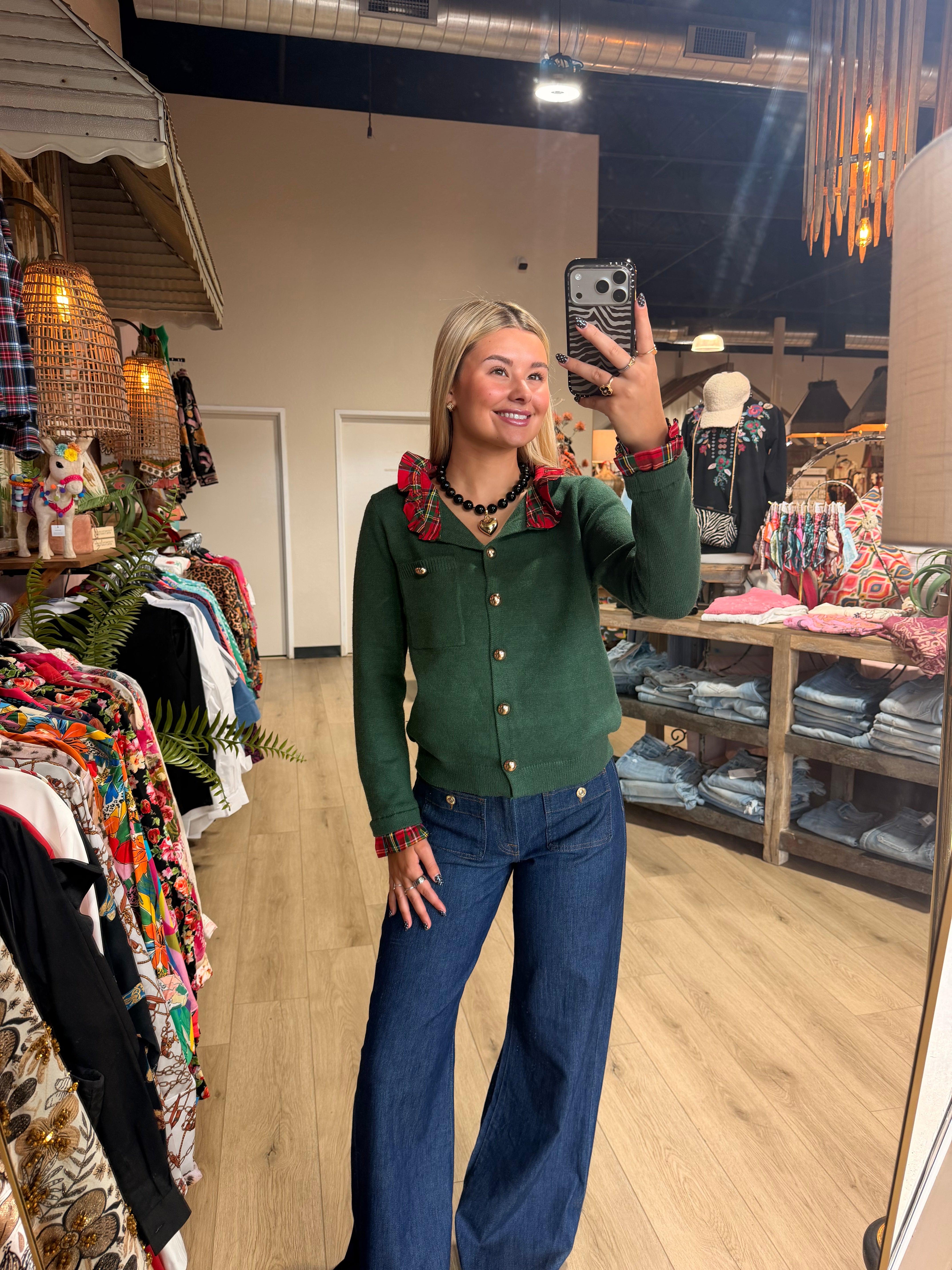 Ruffled Tartan Cardigan