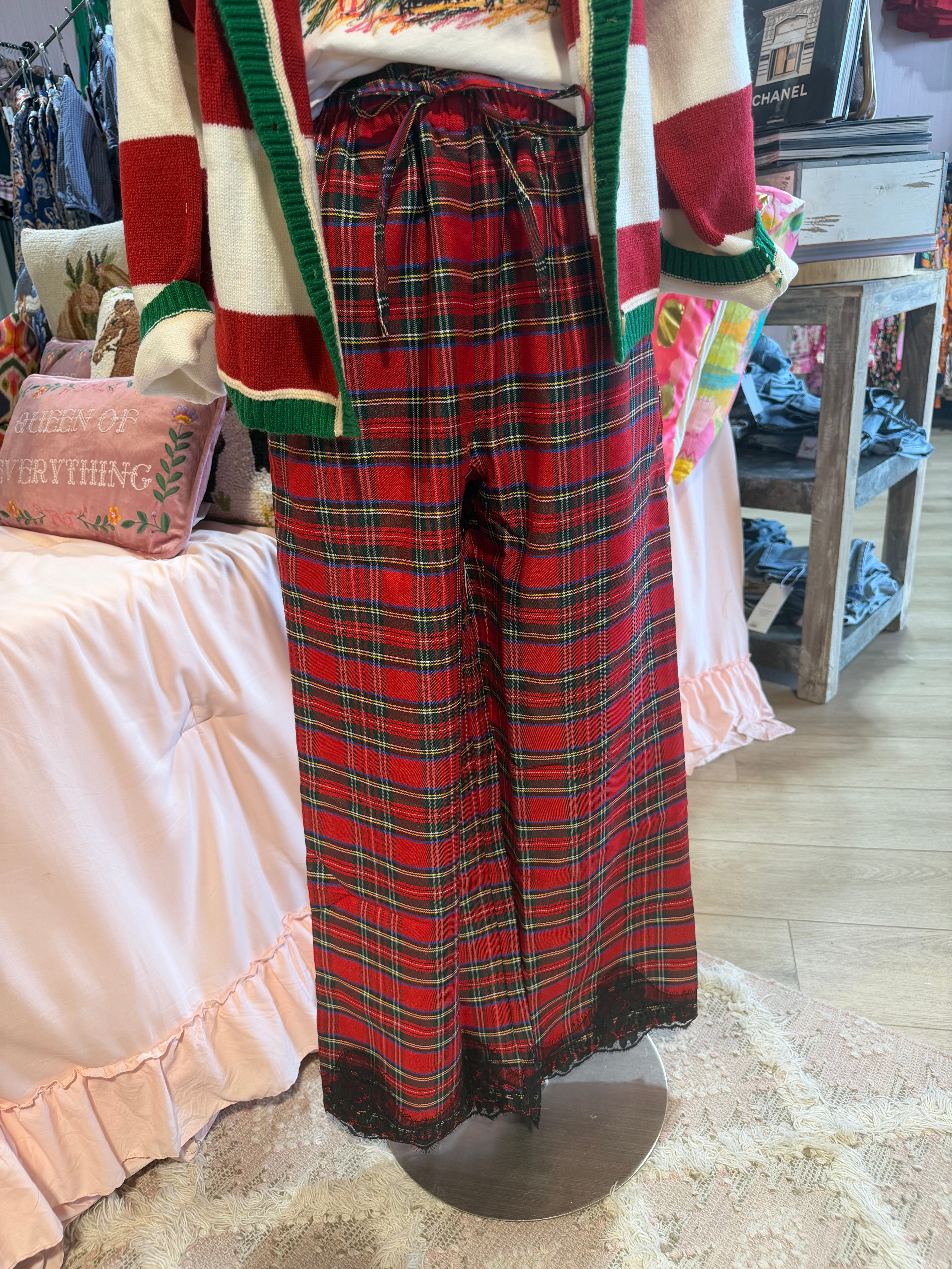 Black Lace + Tartan Pants