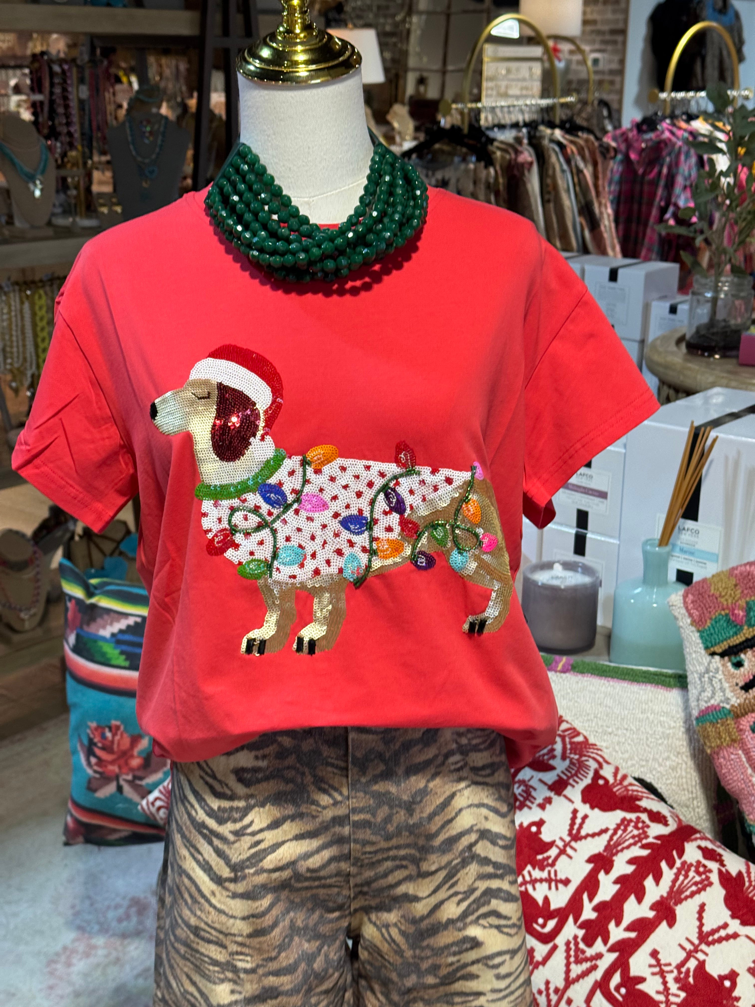 Christmas Lights Weenie Dog Tee