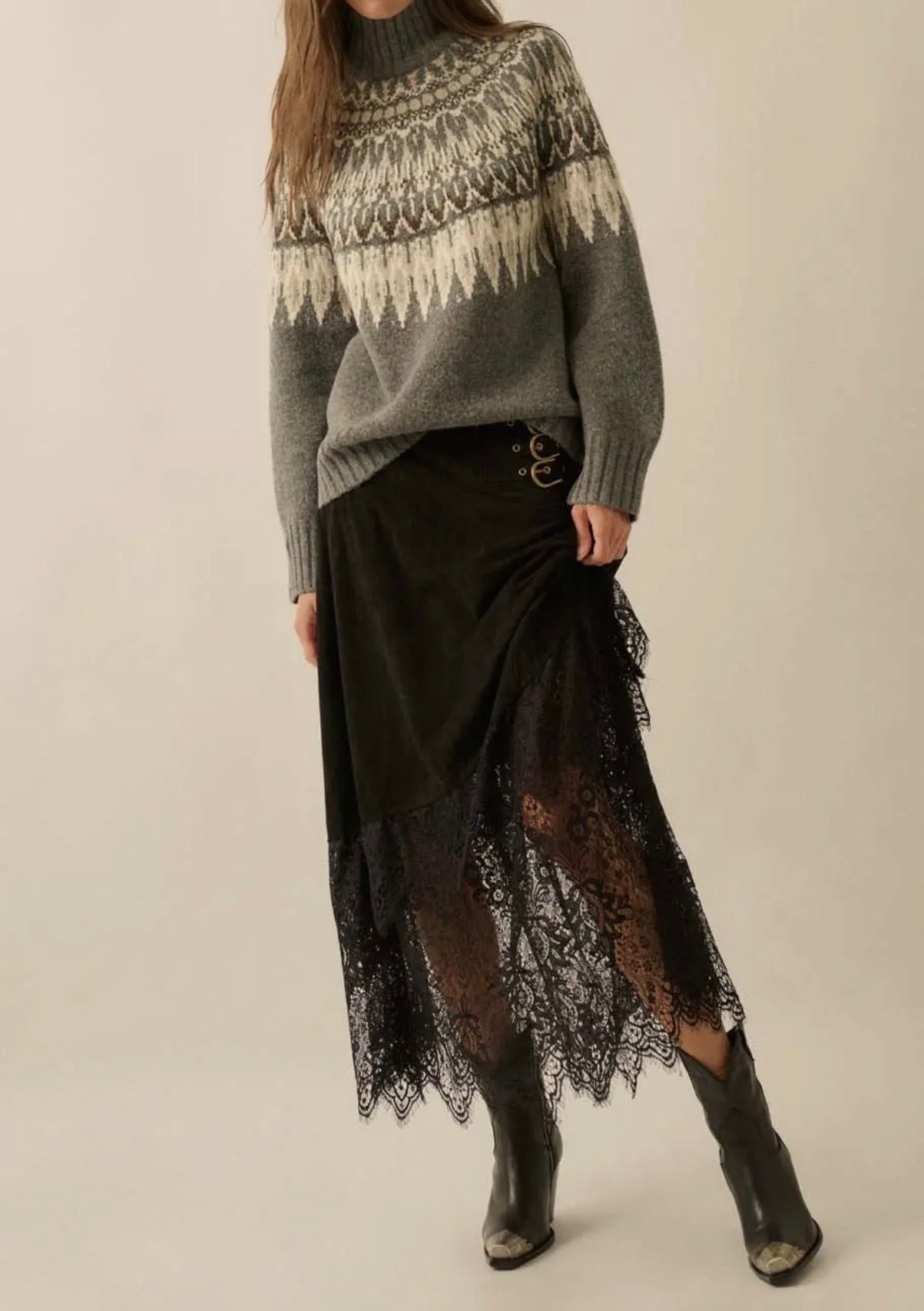 Faux Suede Lace Skirt- 2 Colors