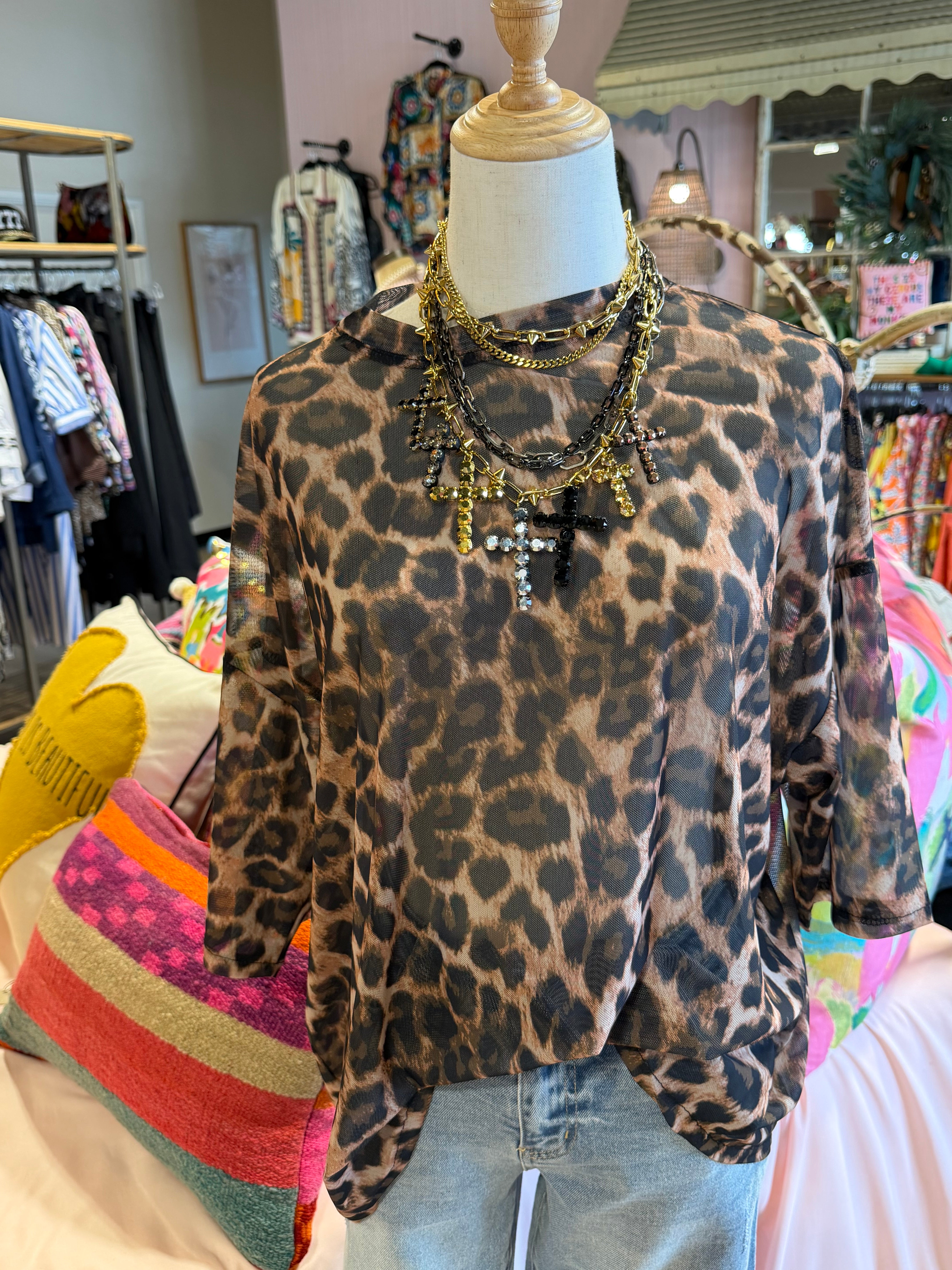 Rene Leopard Mesh Top