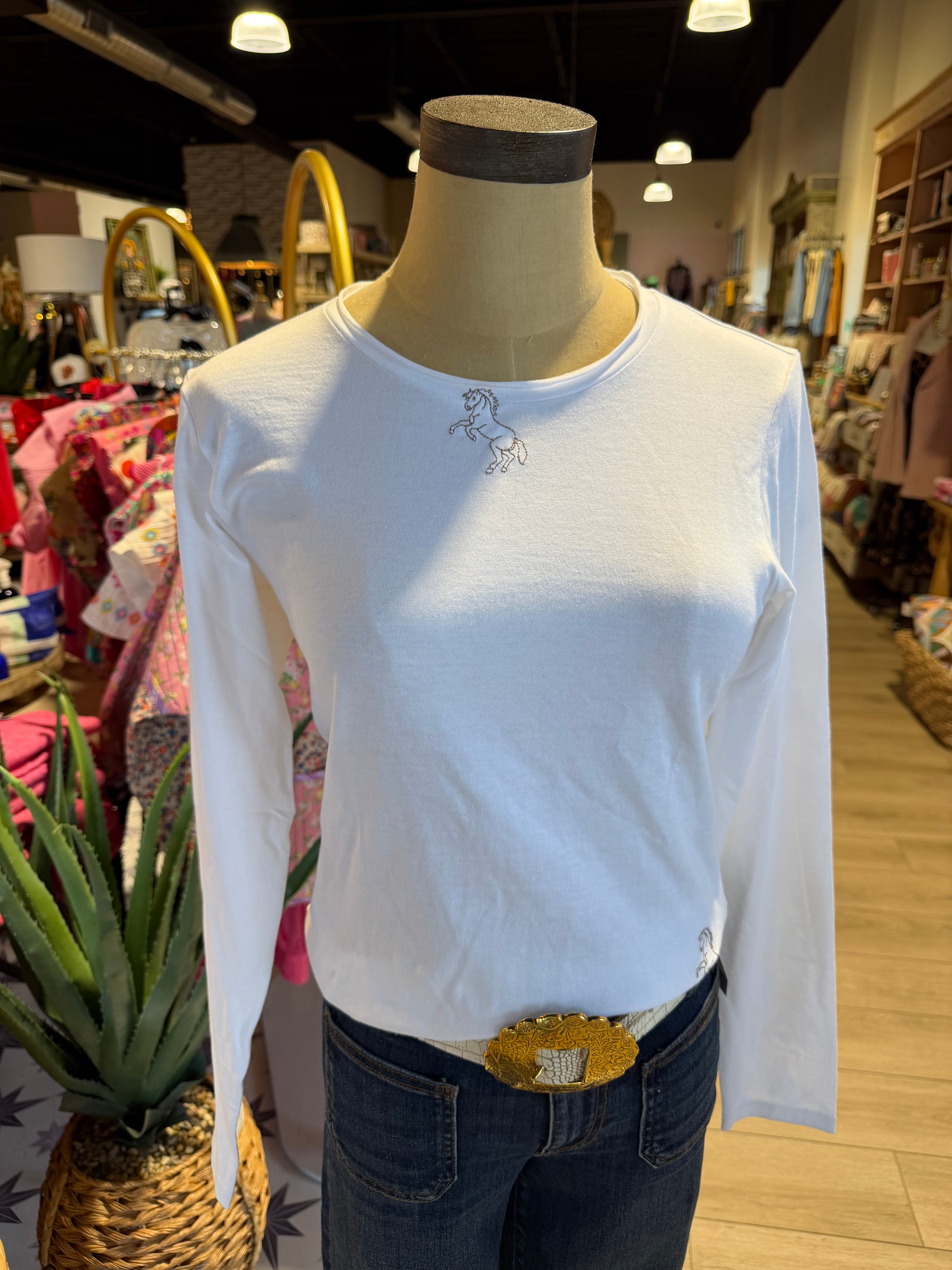 White Tee With Horses
