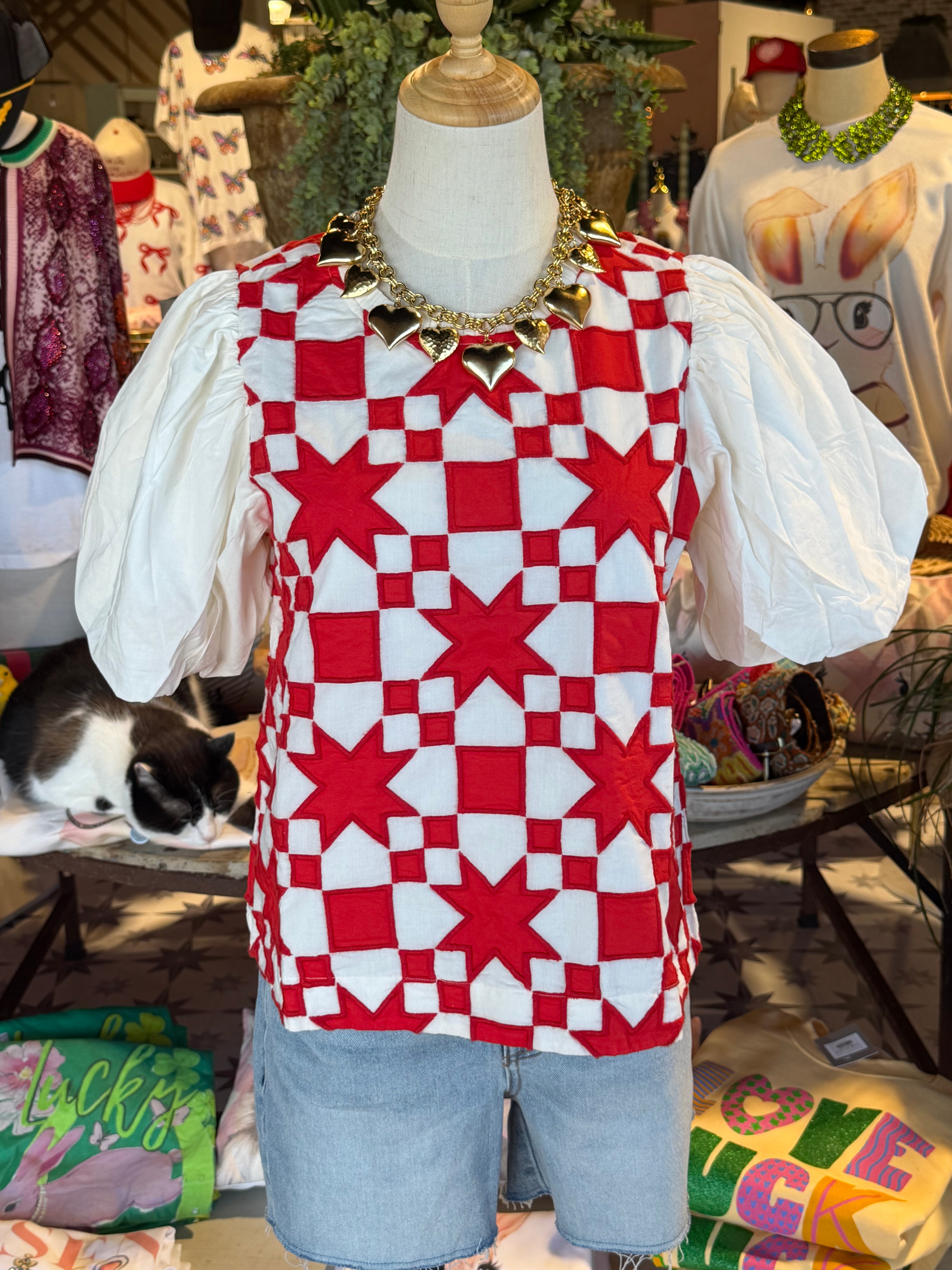 Quilted Pouf Sleeve Top