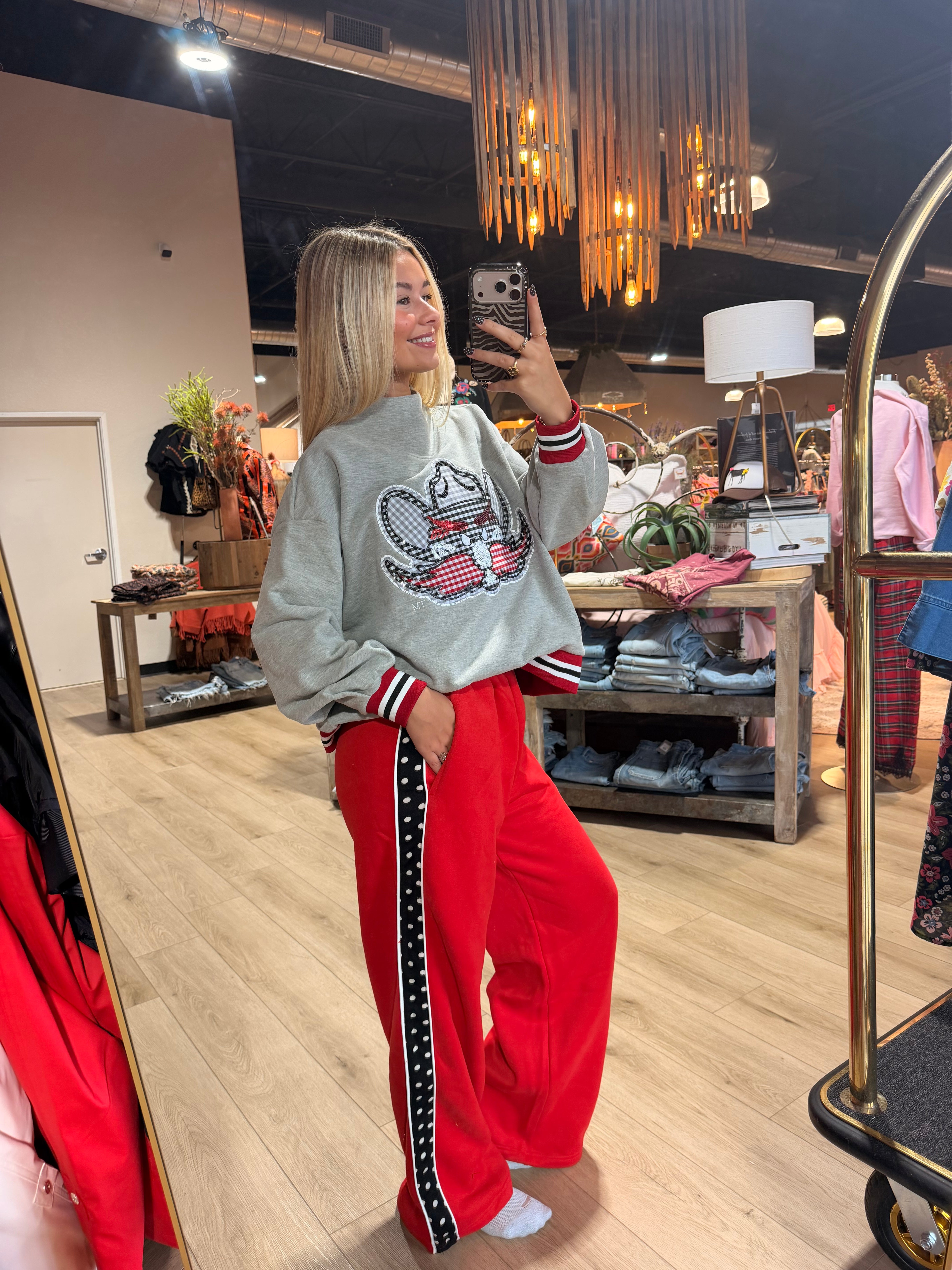 POLKA DOT SIDE STRIPE WIDE LEG SWEATPANTS