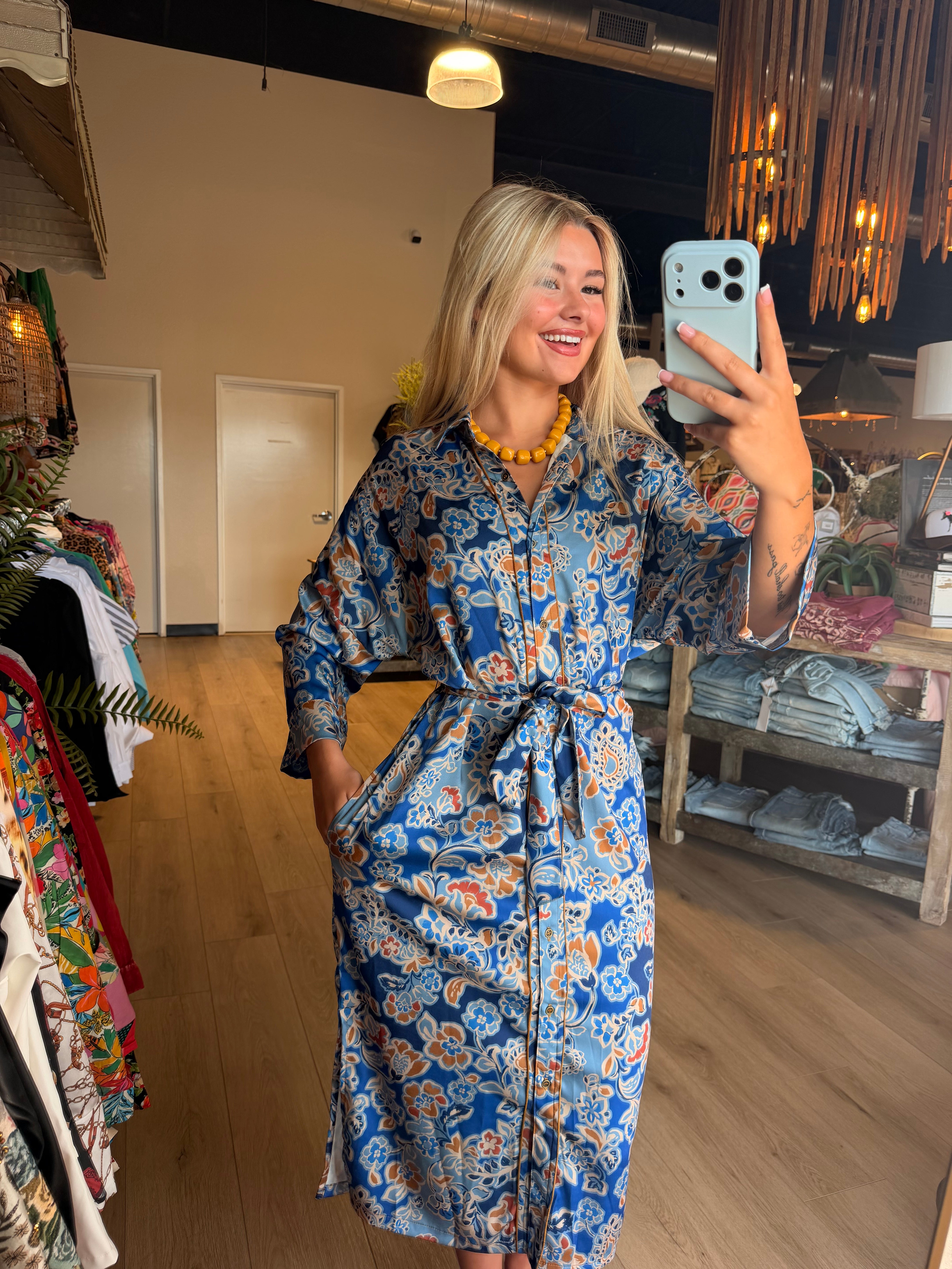 Satin Floral Shirt Dress