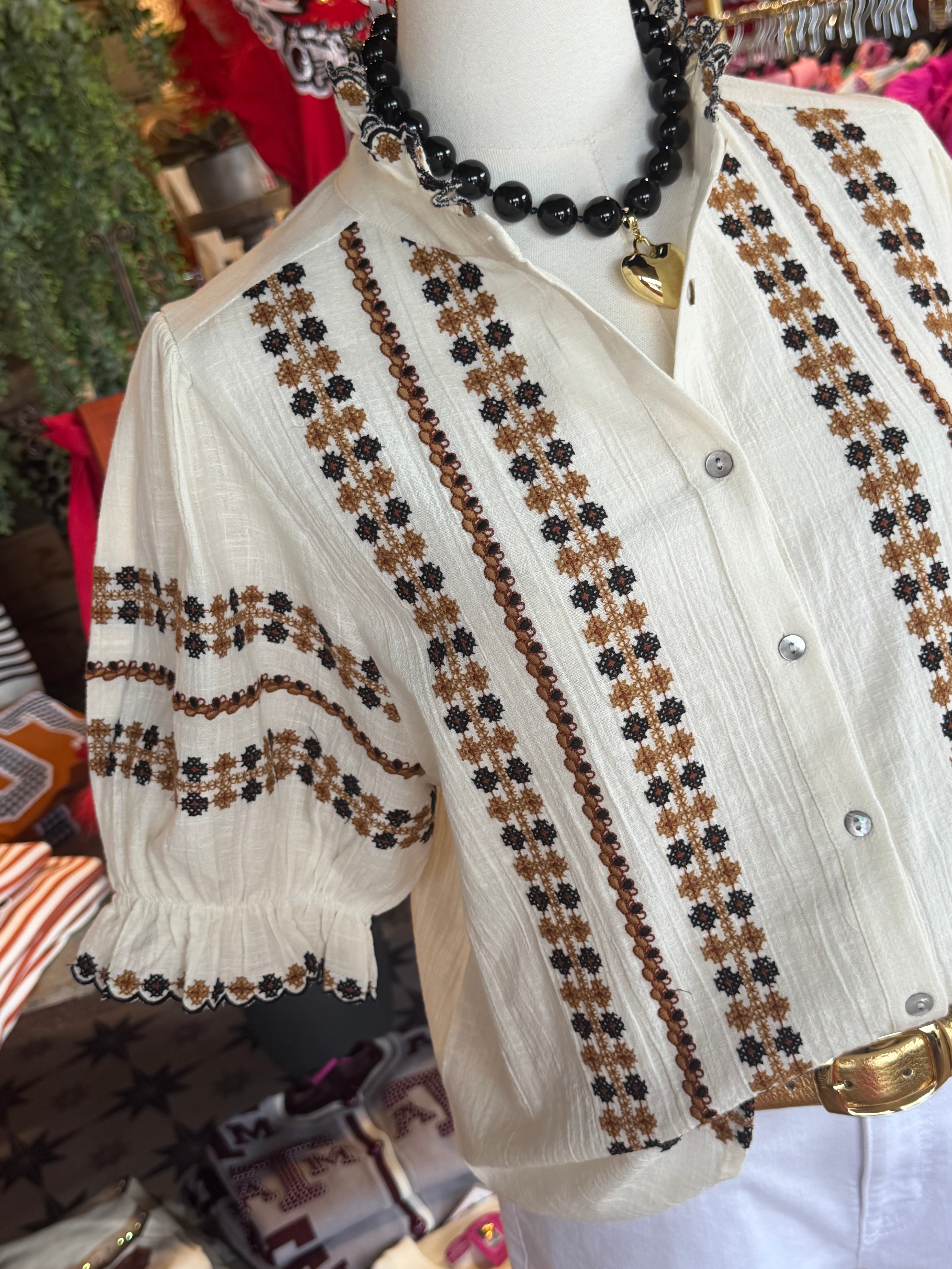 Rows of Em Embroidery Top