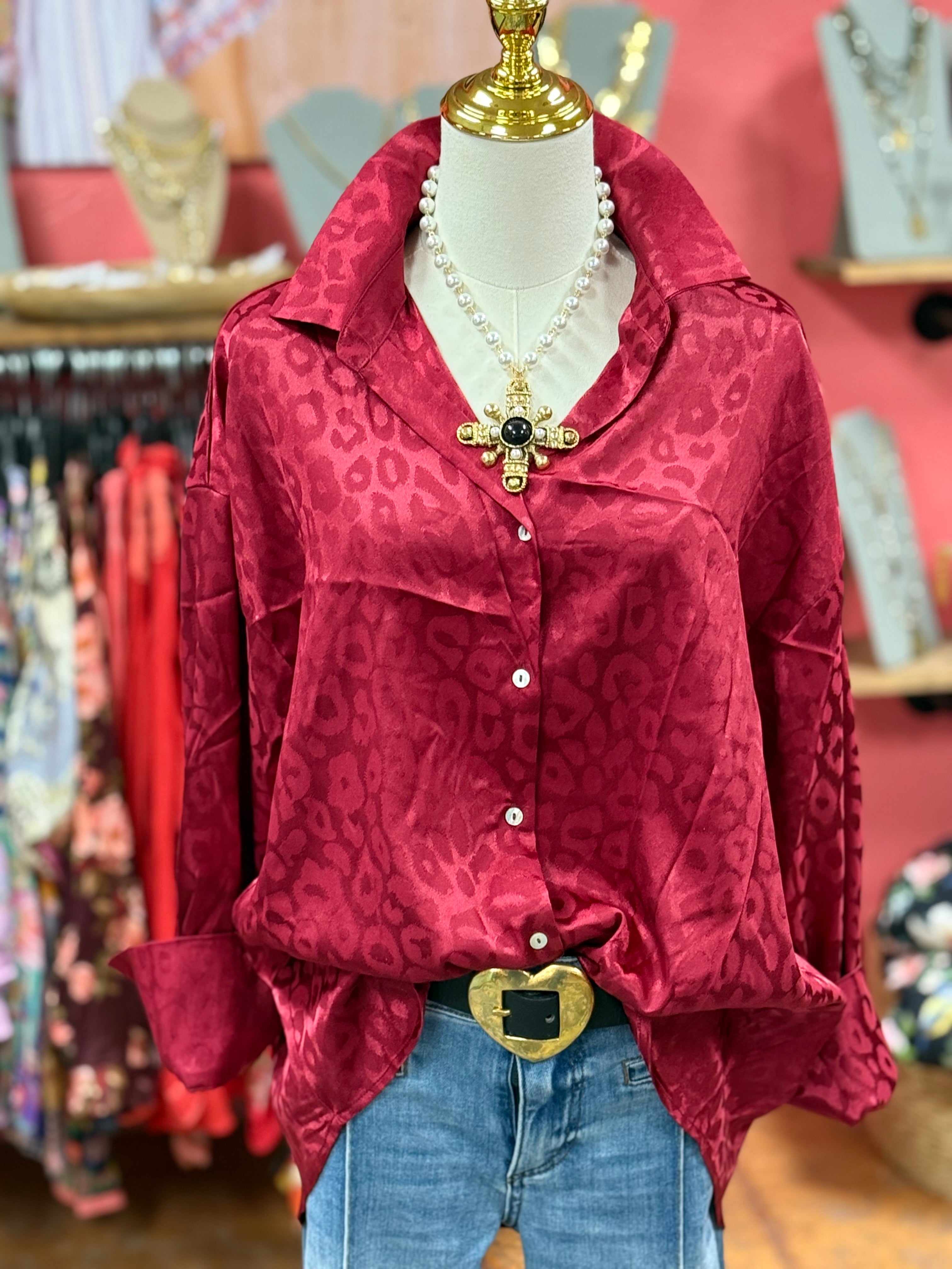 Wine Leopard Blouse