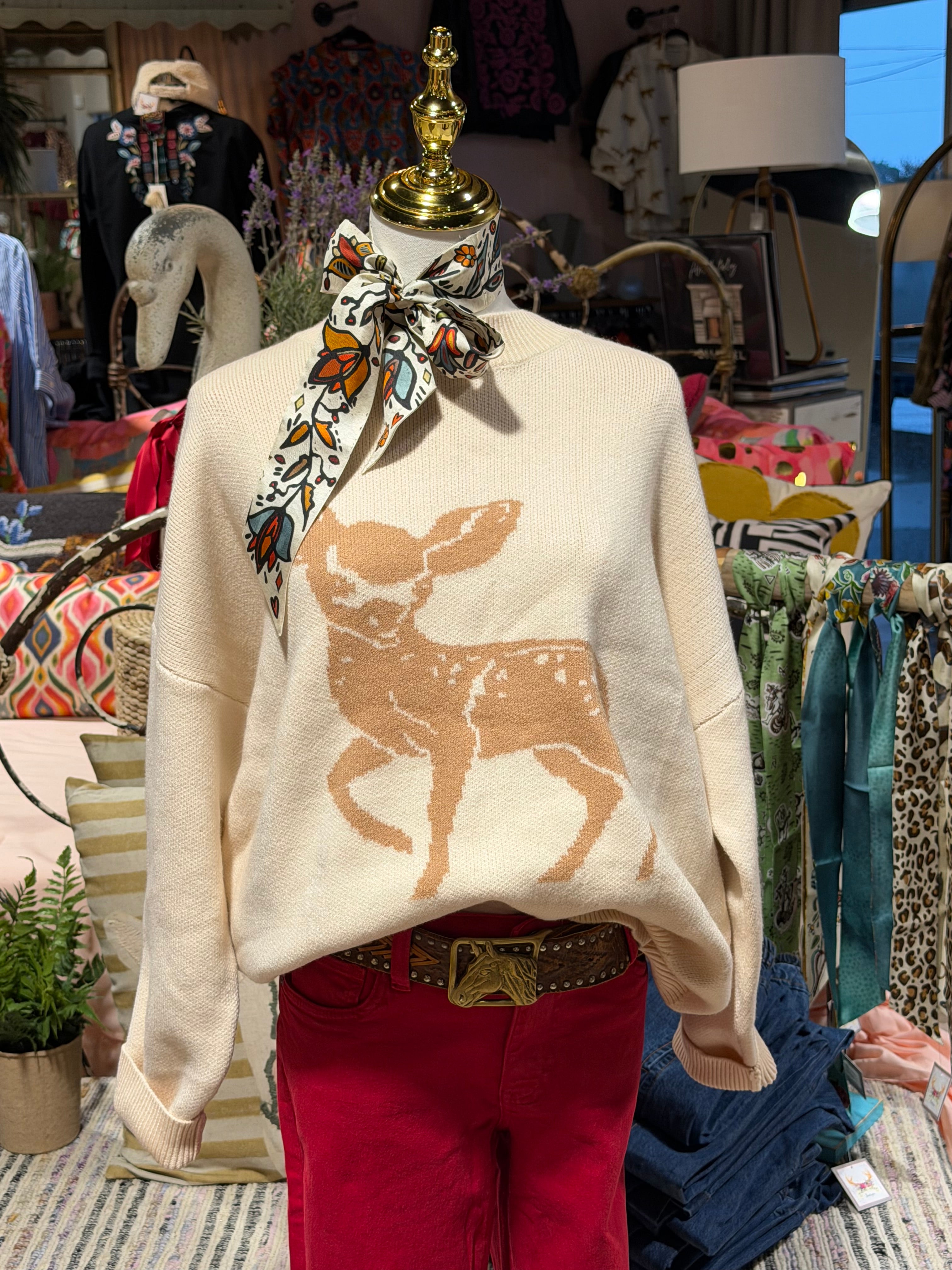 Fawn Graphic Oversized Sweater