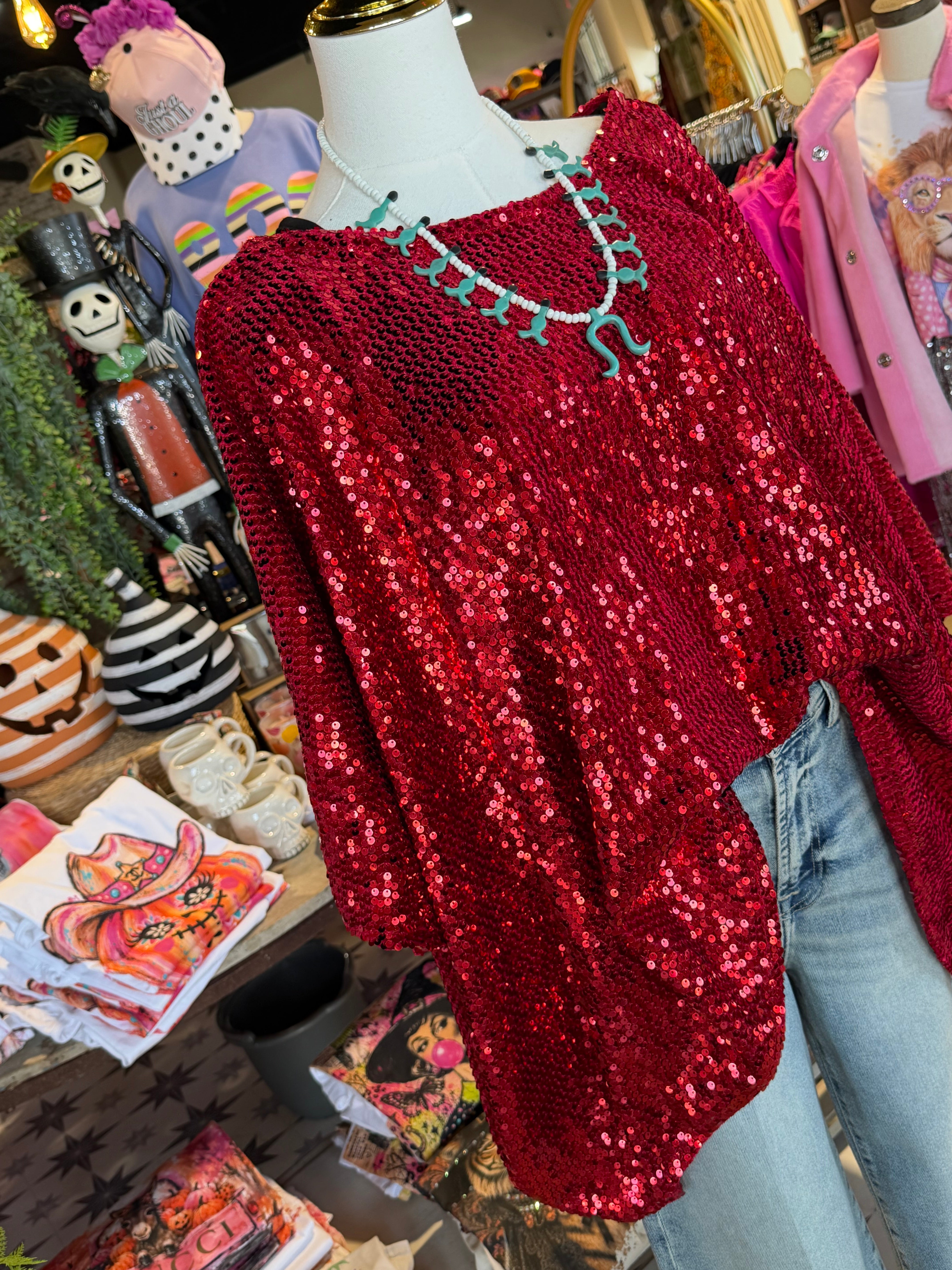 Ruby Sequin Scarf Top