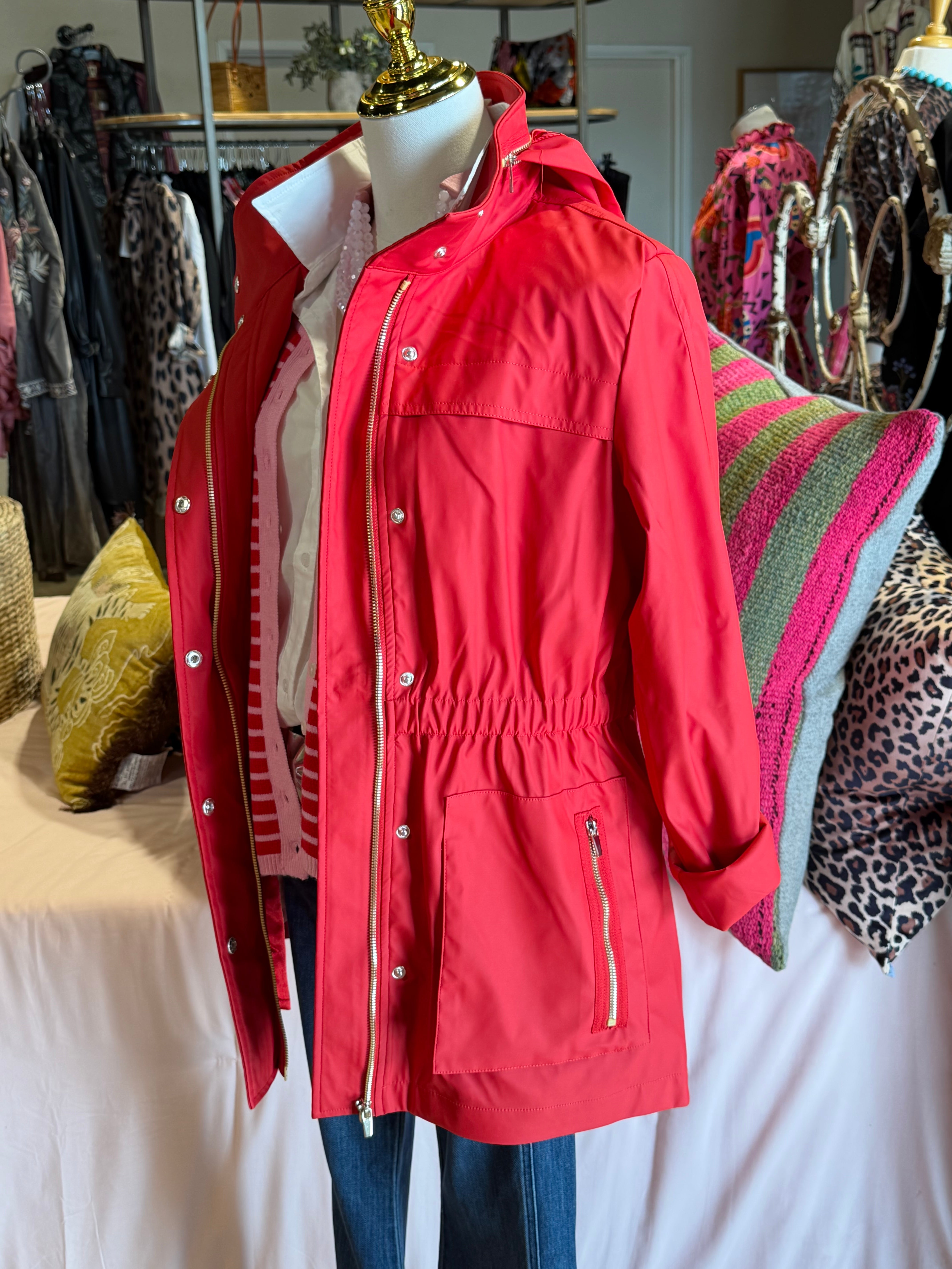 Luxury Rain Jacket- Red/White