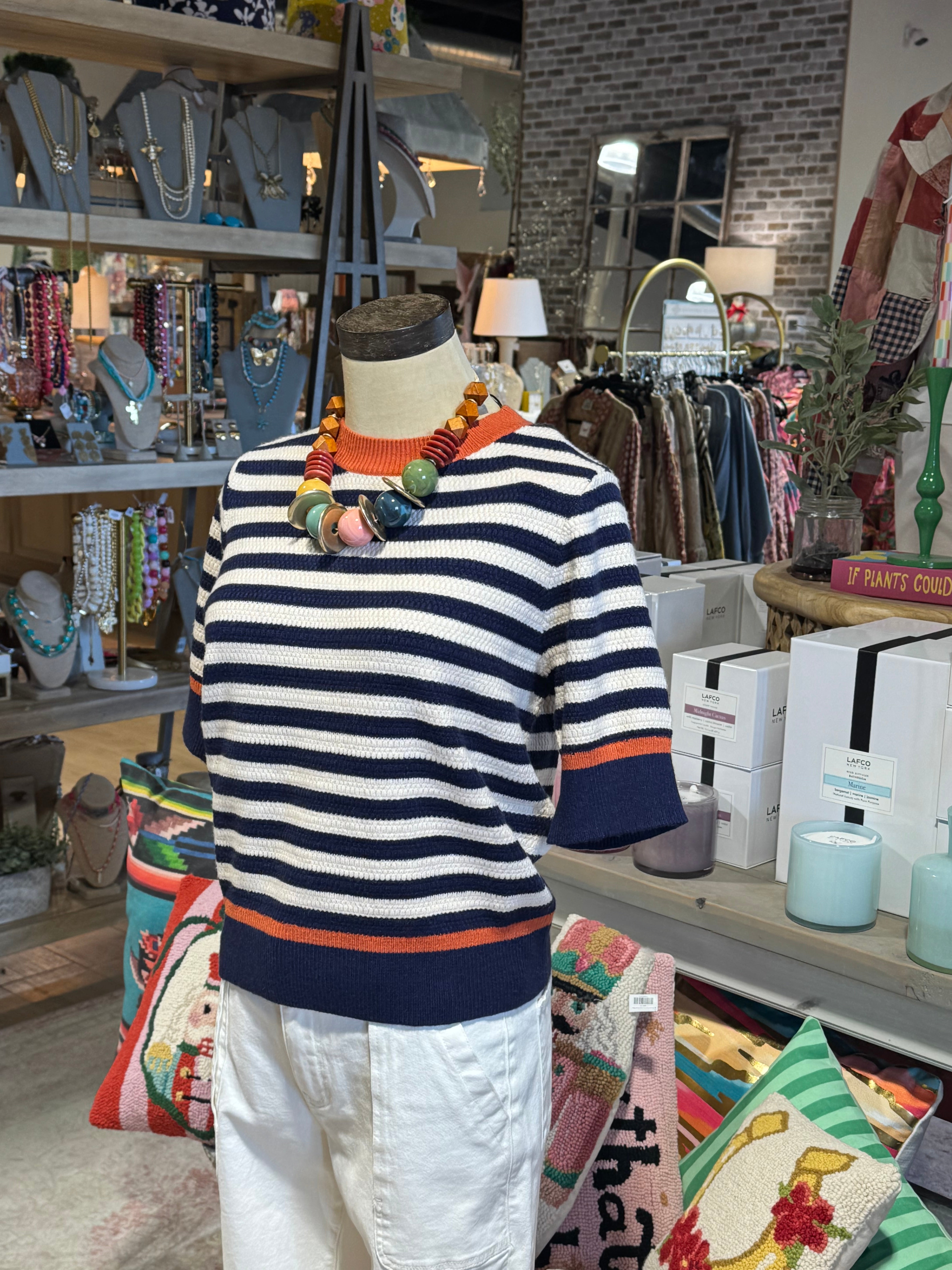 Stripe Short Sleeve Sweater