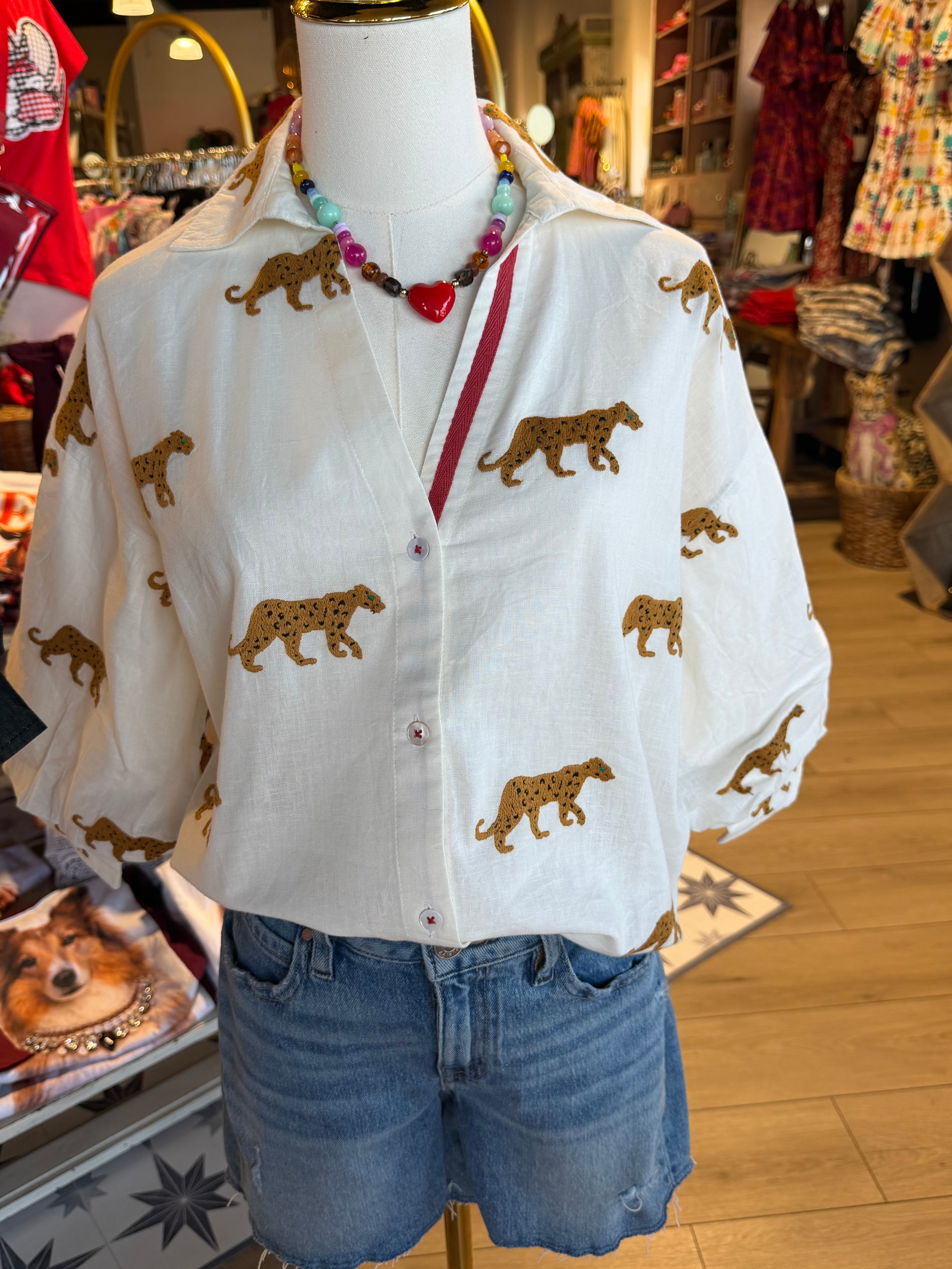Milano Top  with Embroidered Cheetahs- 2 Colors