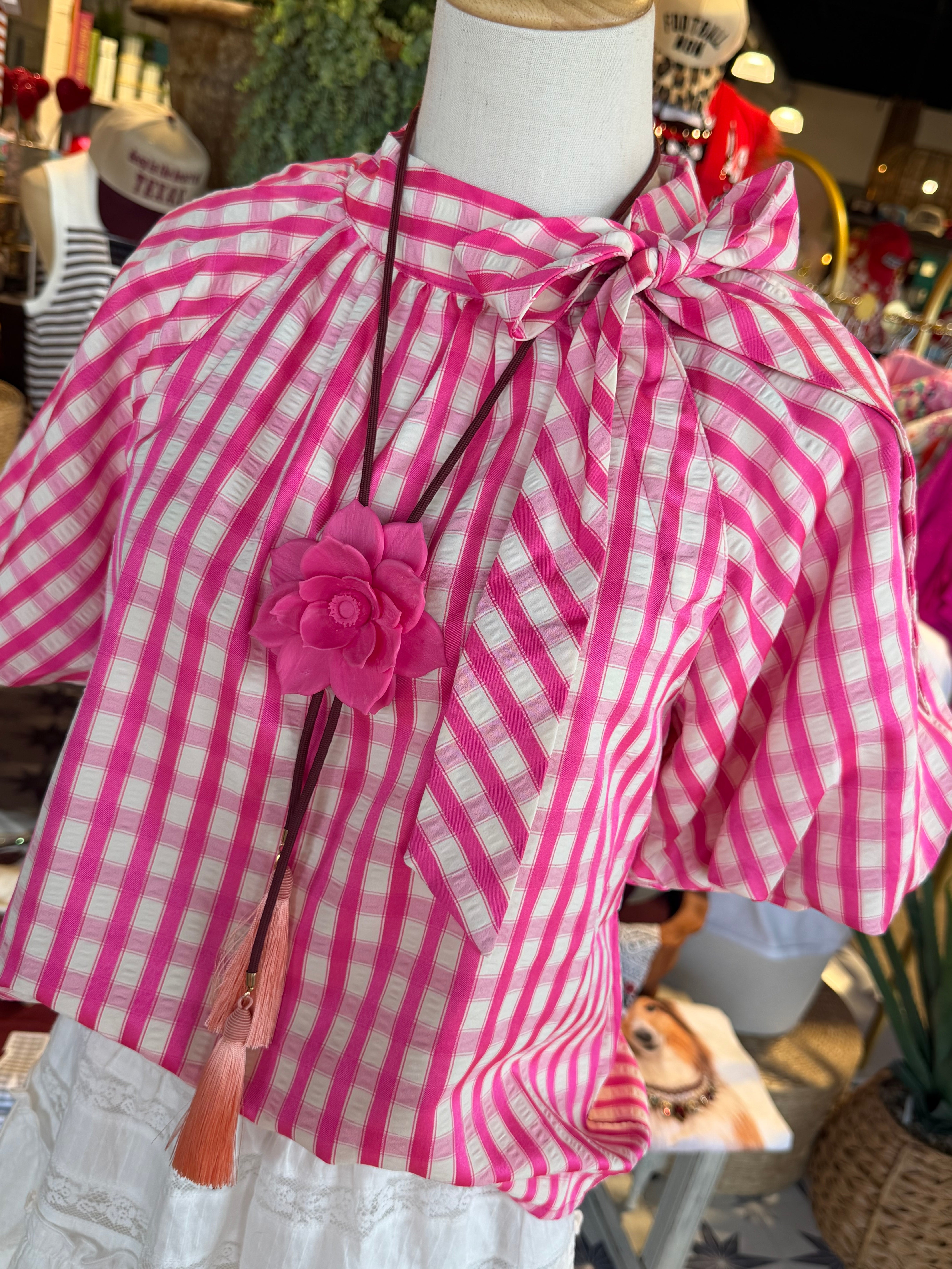 Gingham Puff Sleeve Top