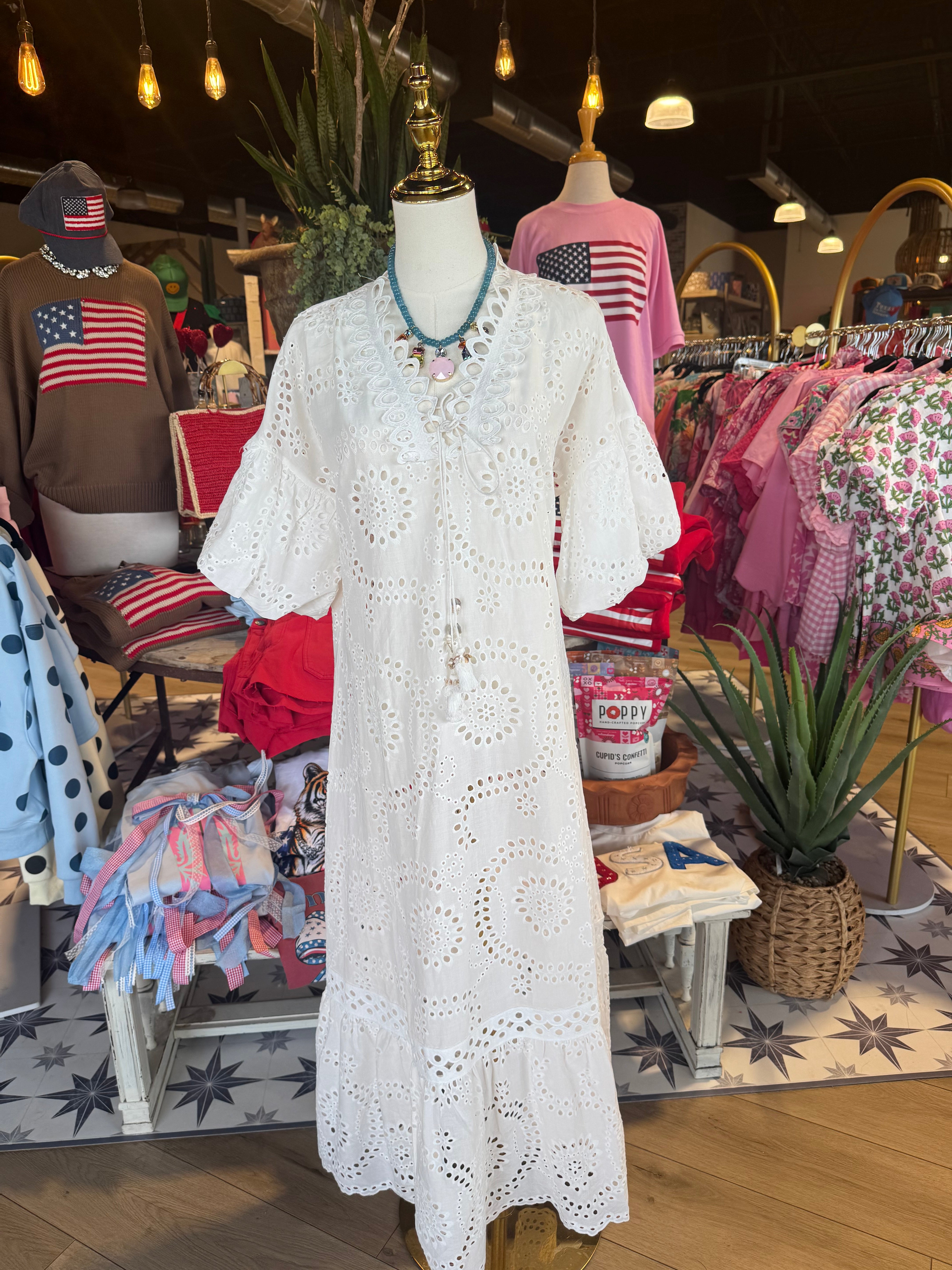 Eyelet Lace Cotton Midi Dress