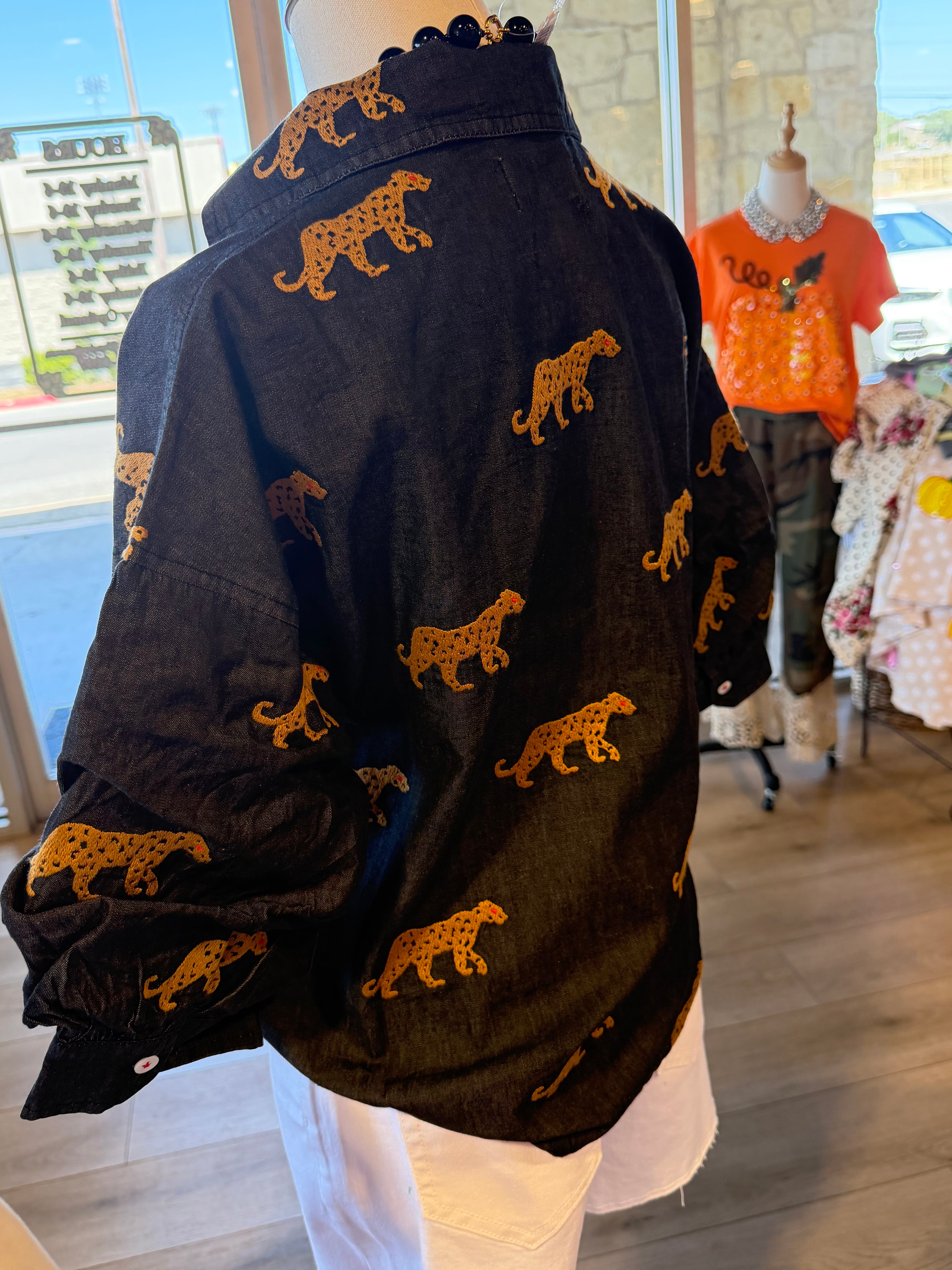 Milano Top  with Embroidered Cheetahs- 2 Colors