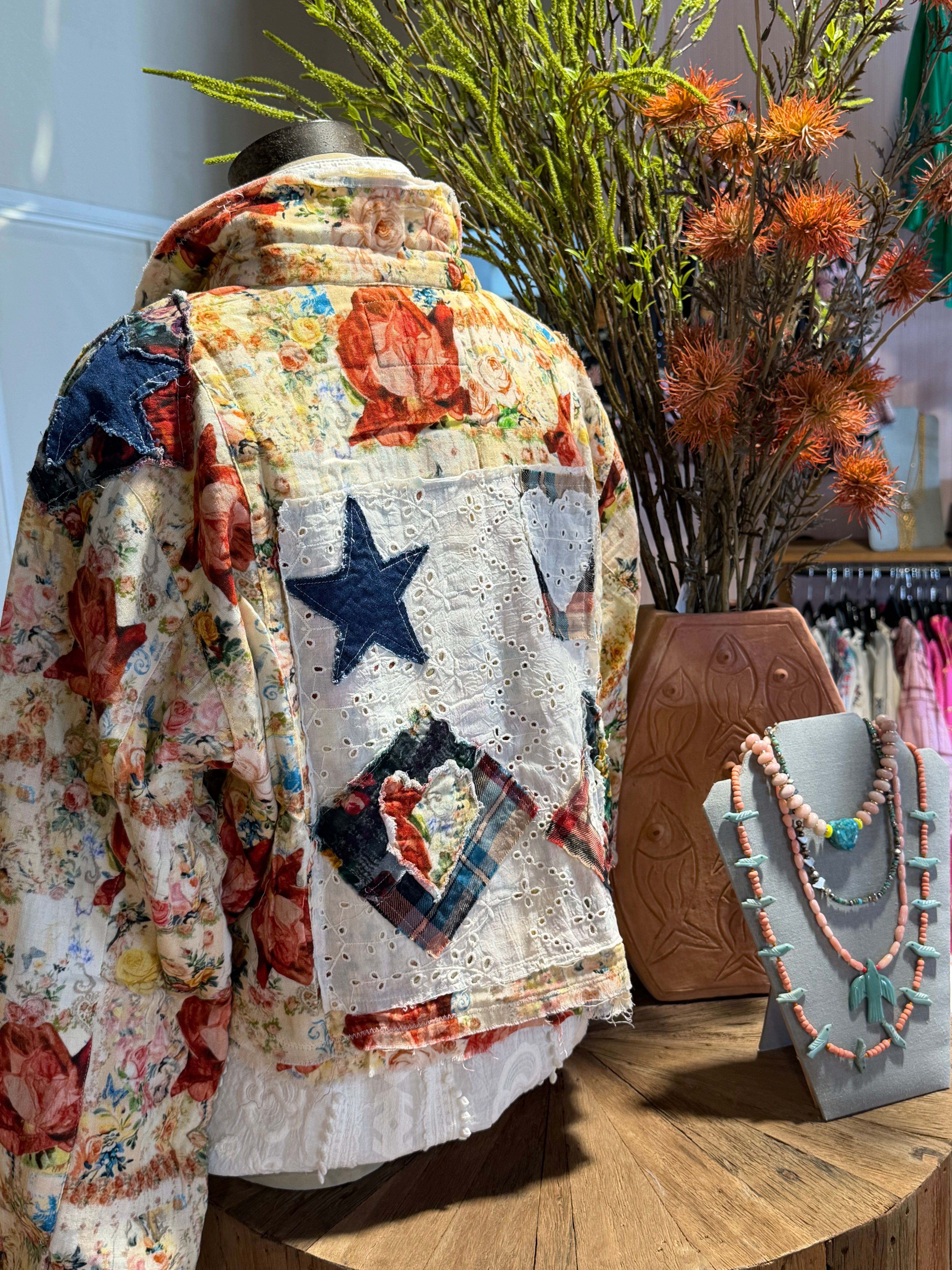 Mixed Fabric Patchwork Woven Jacket
