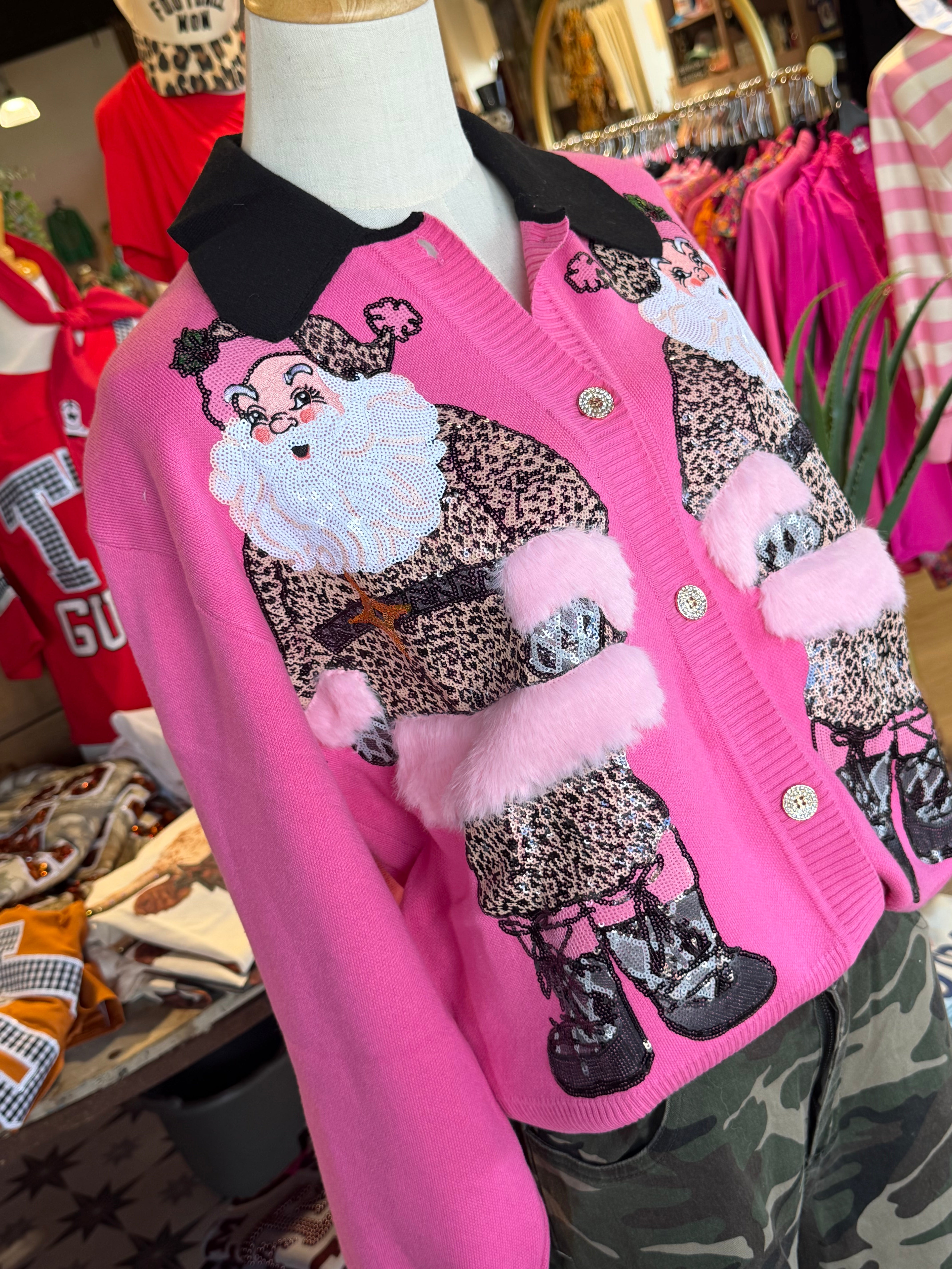 Pink And Black Leopard Santa