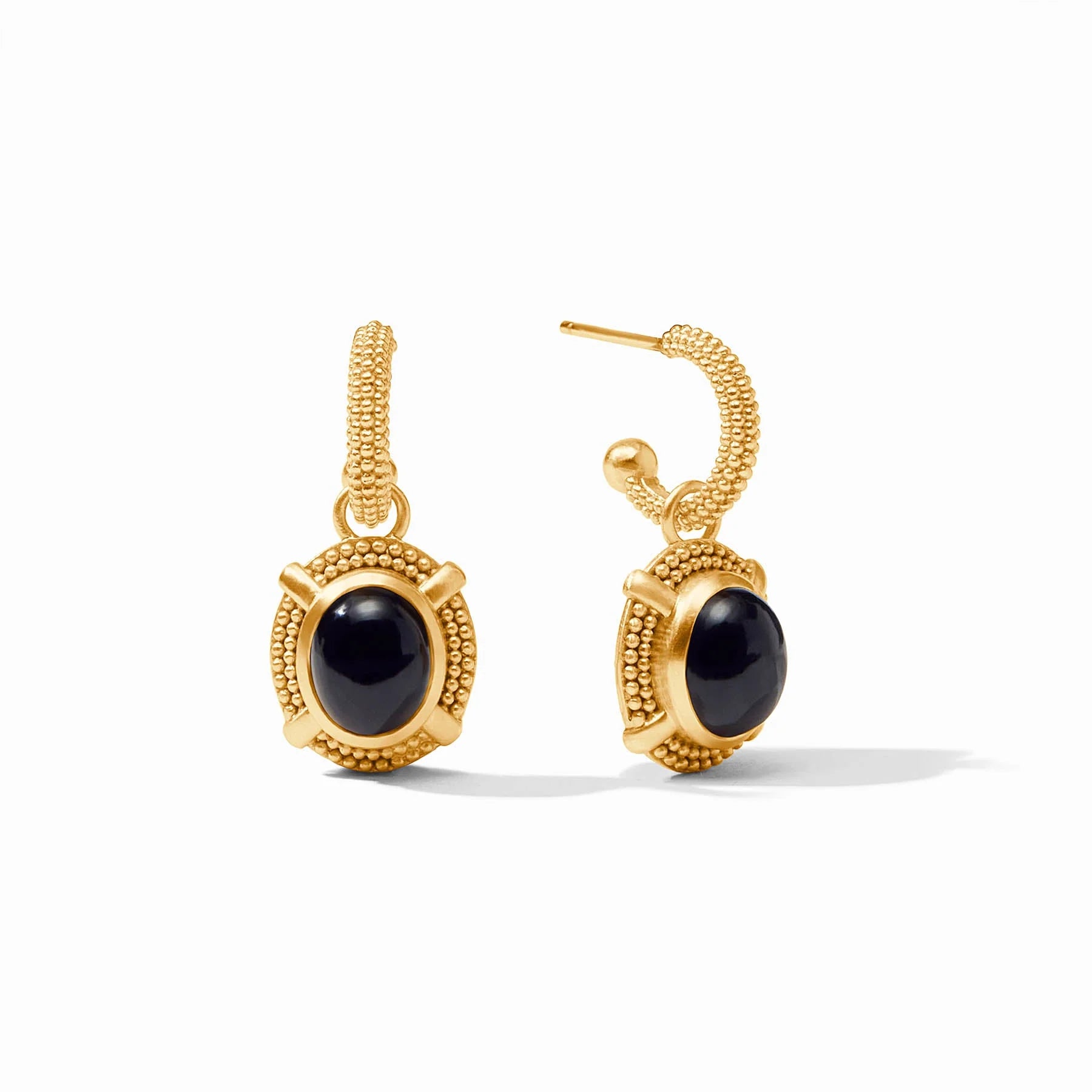 Cabochon Obsidian Hoop & Charm Earrings