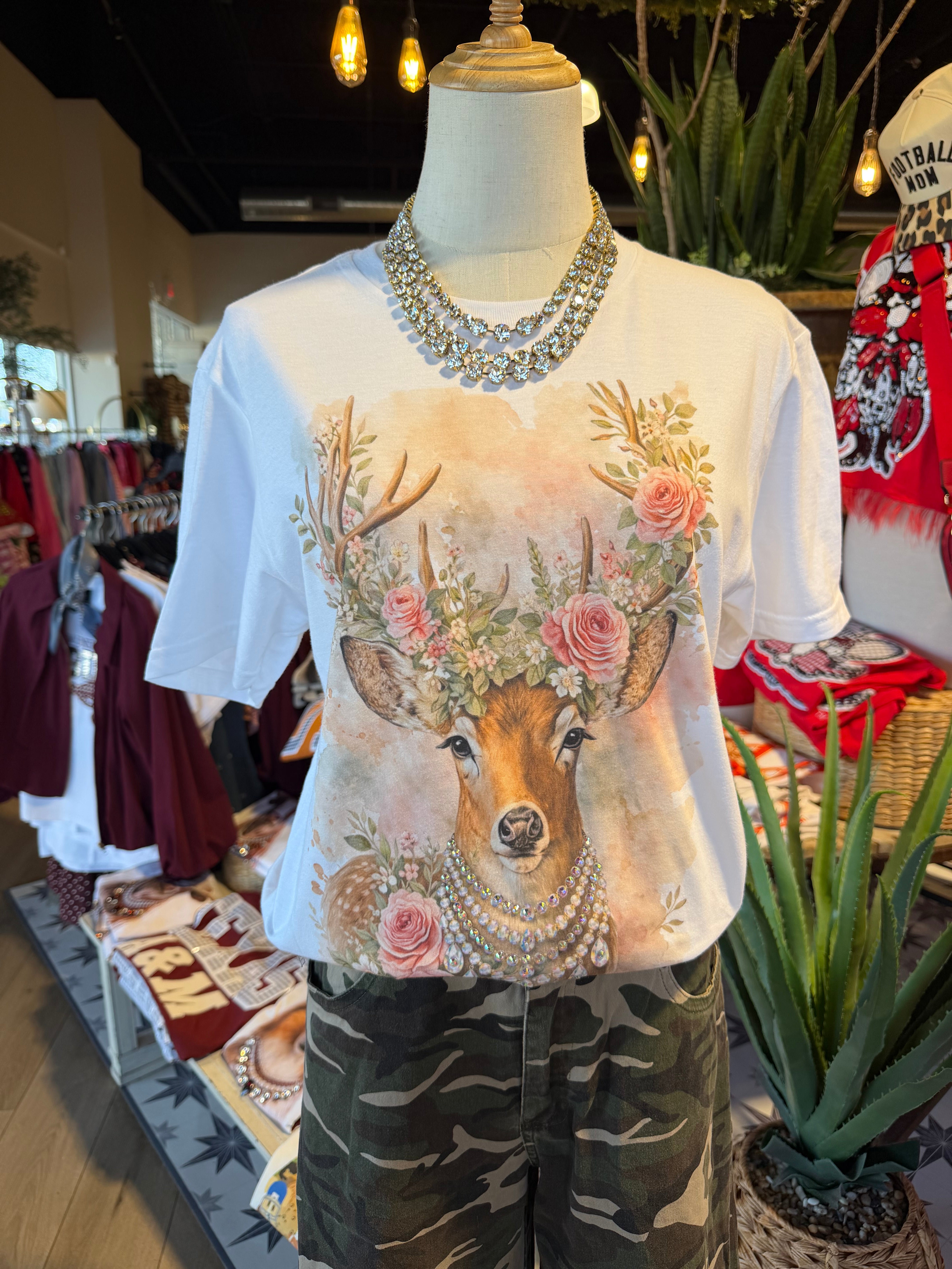 Watercolor Deer White Graphic Tee