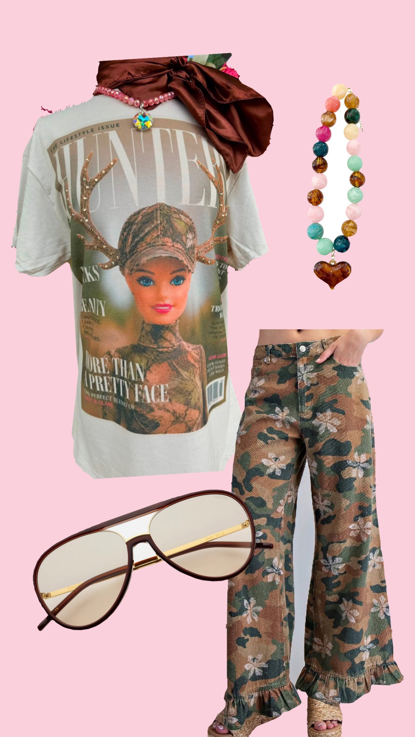 Bleach Washed Camo Ruffled Hem Pants