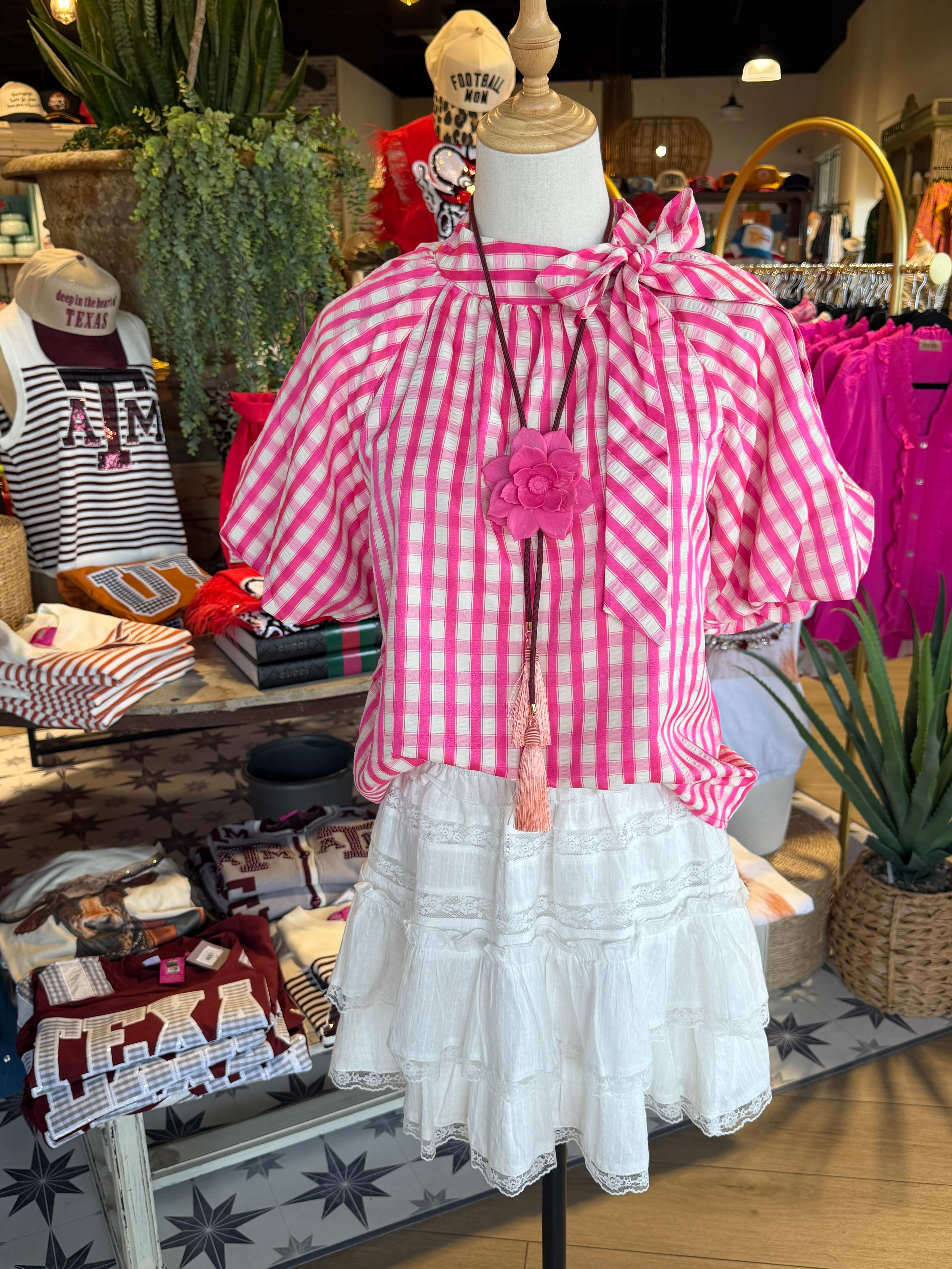 Gingham Puff Sleeve Top