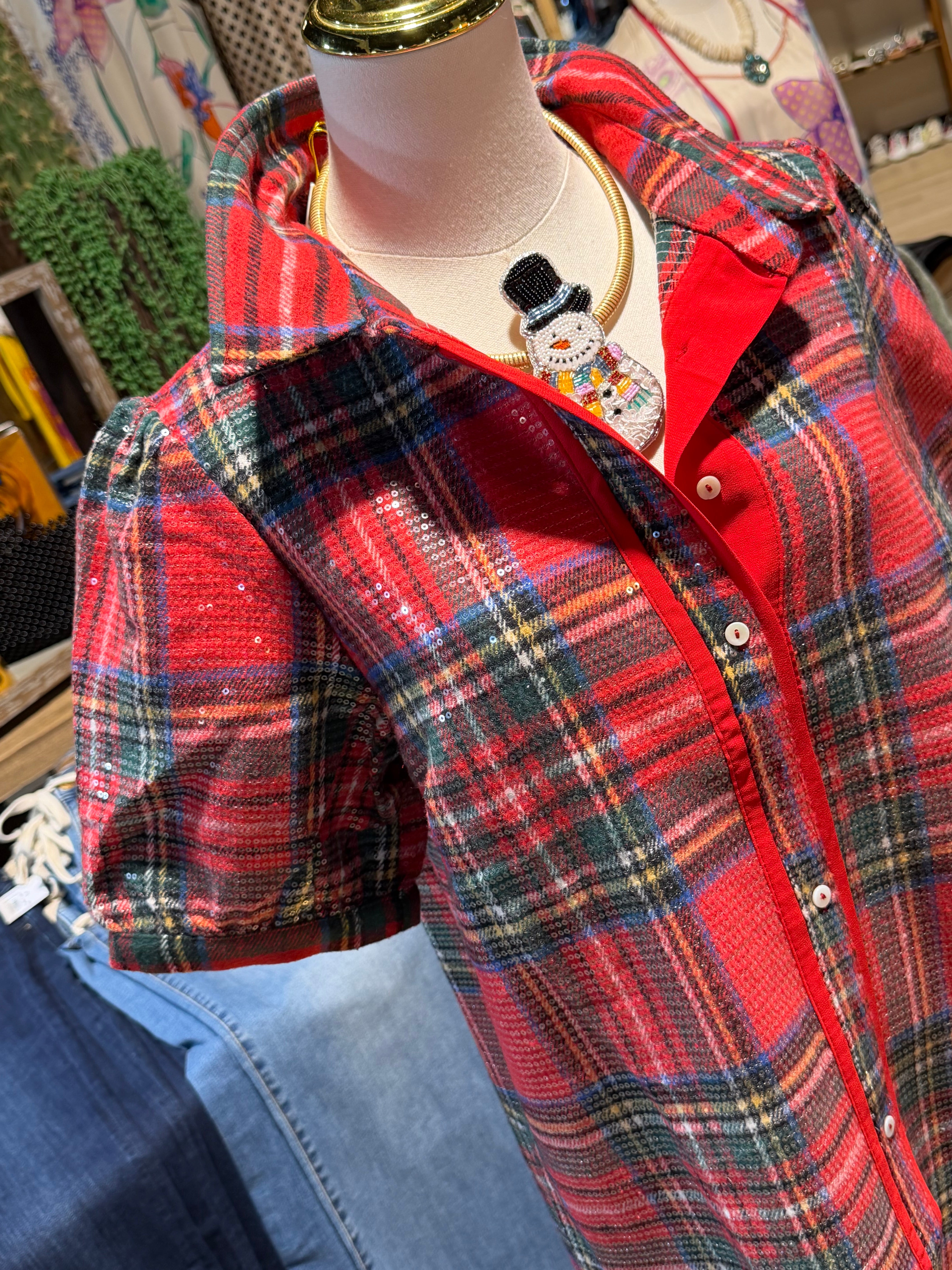 Collared Plaid Sequins Dress