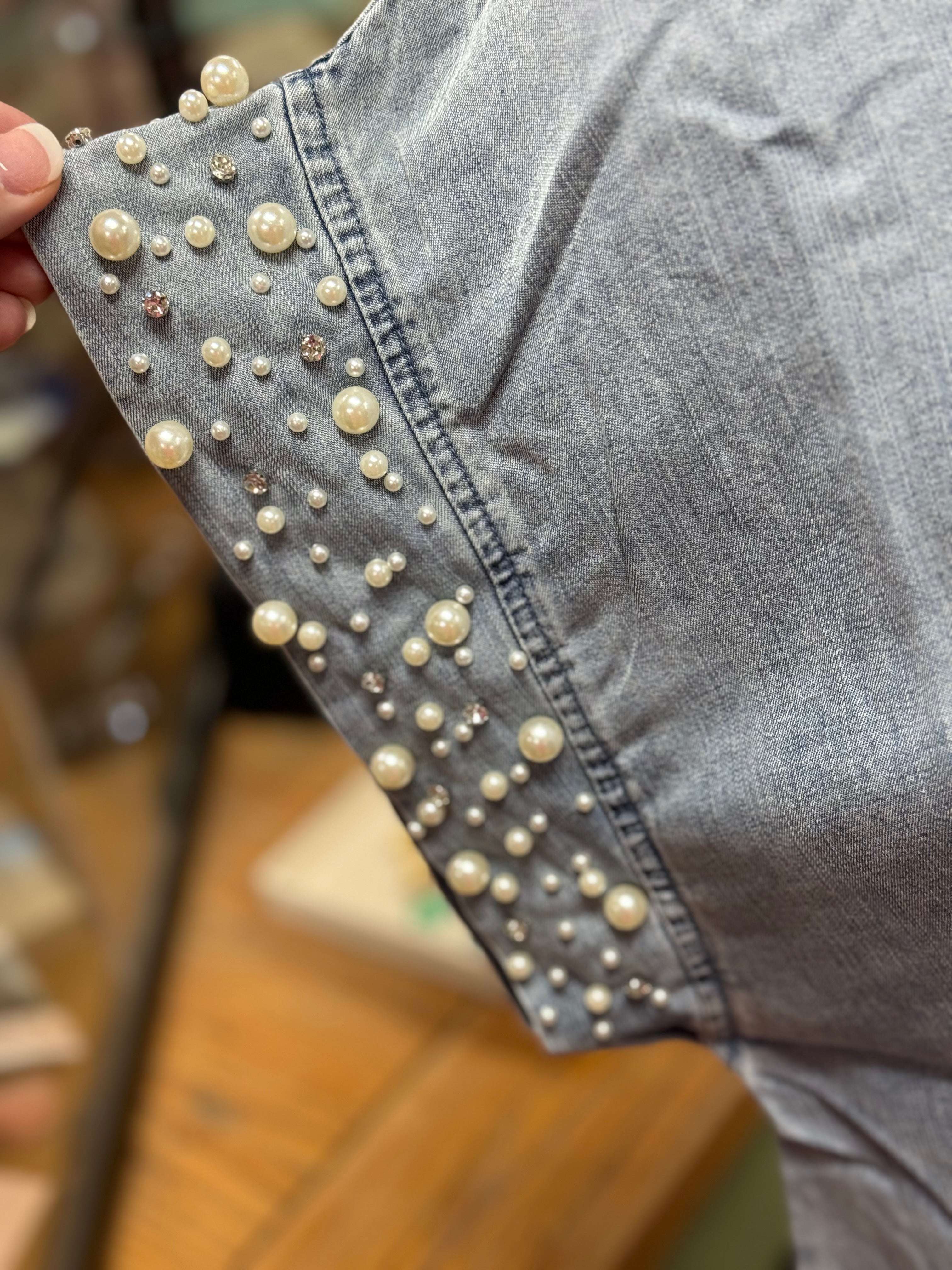 Denim, Diamonds & Pearls Top