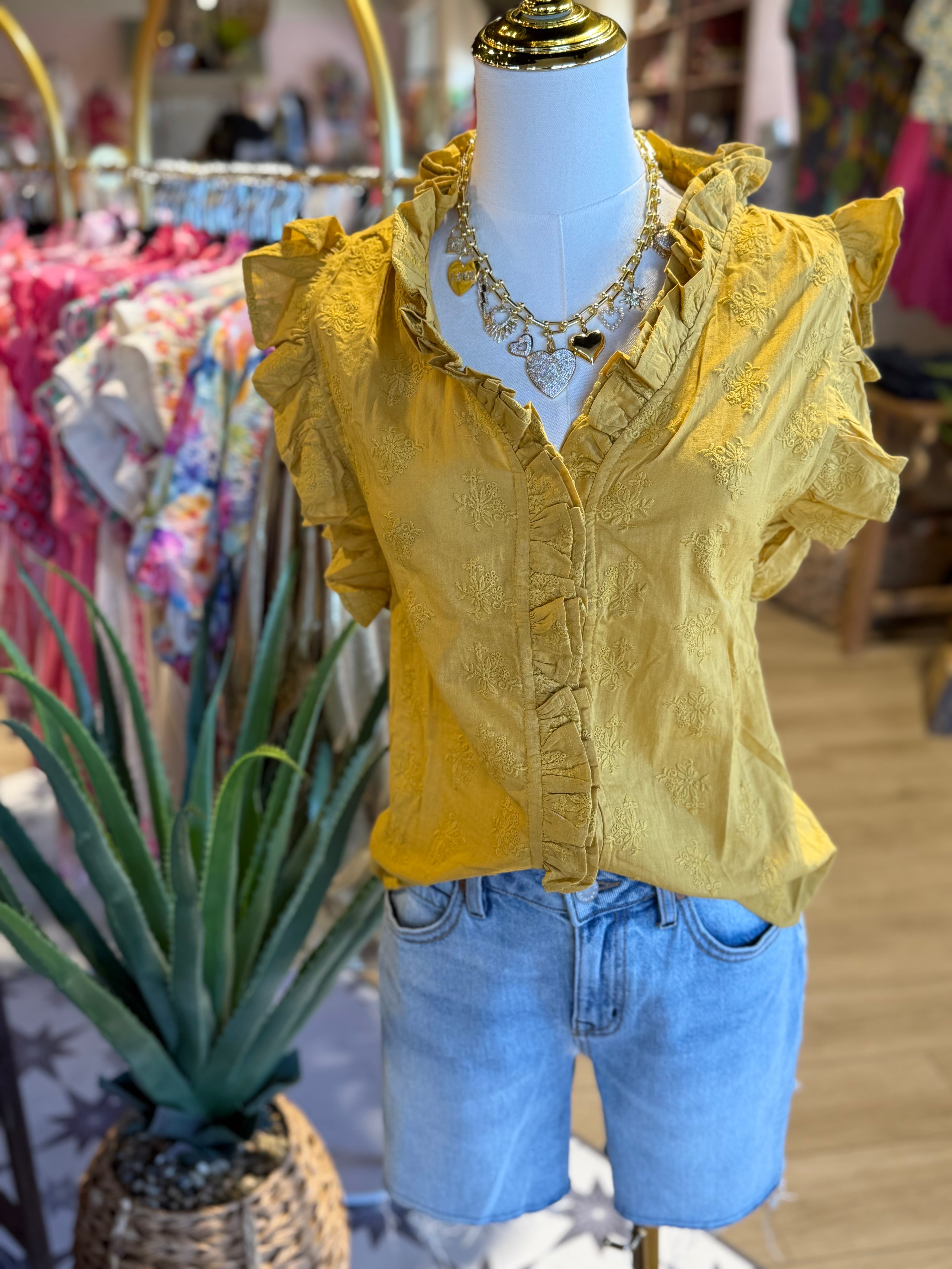 Gold Eyelet Ruffle Top - SALE