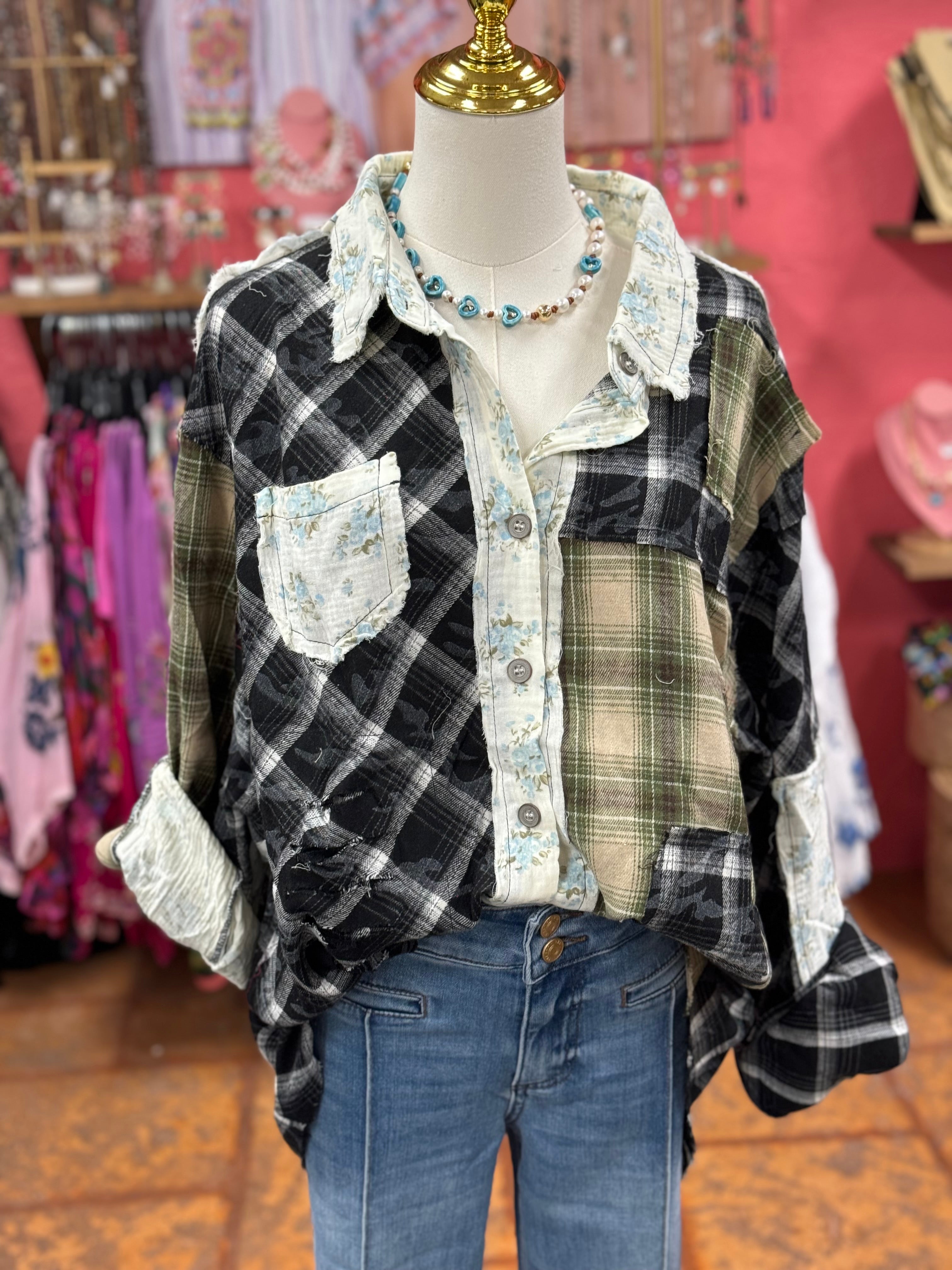 Blue Fields Plaid Top