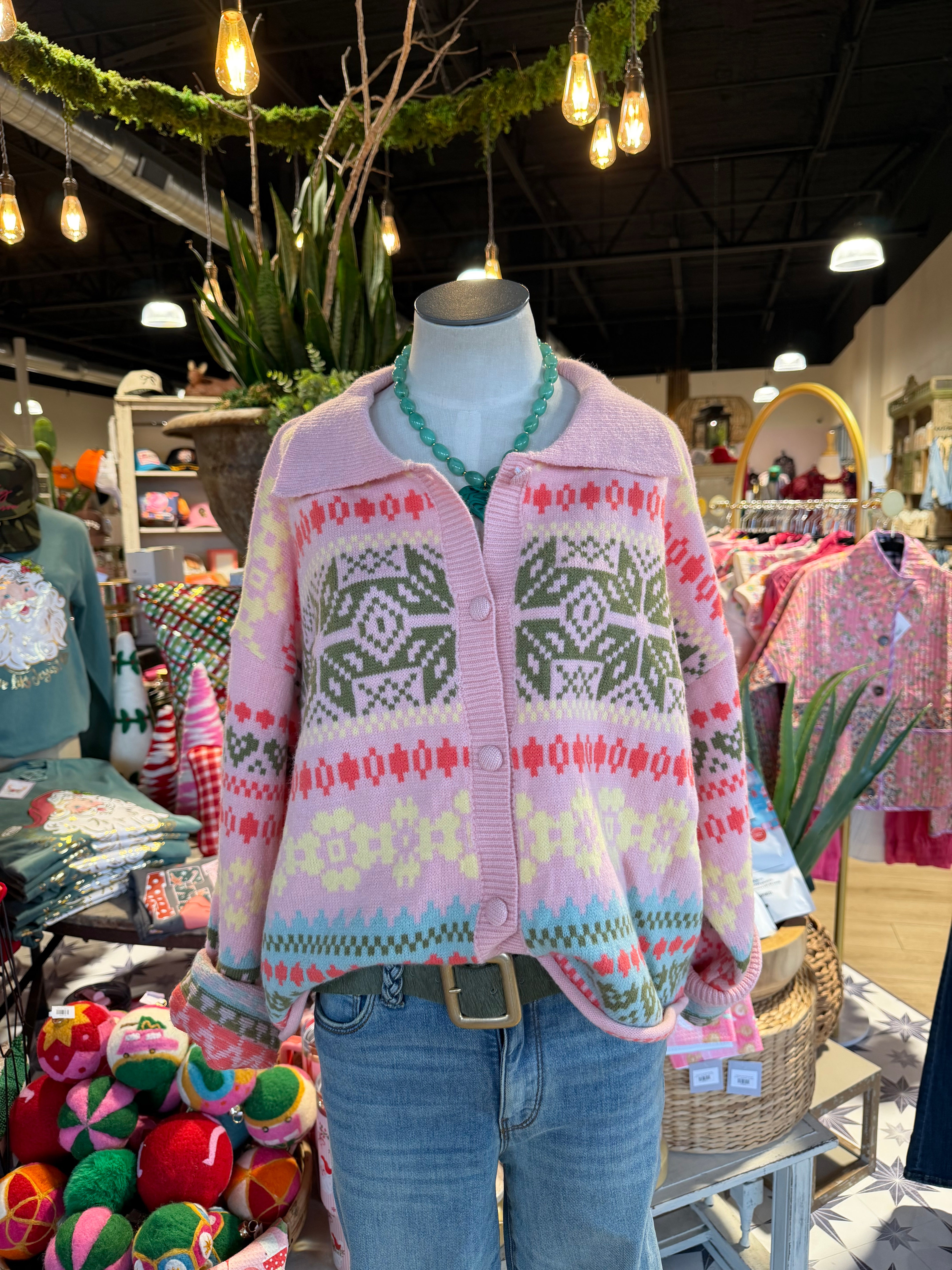 Fair Isle Pink Cardigan