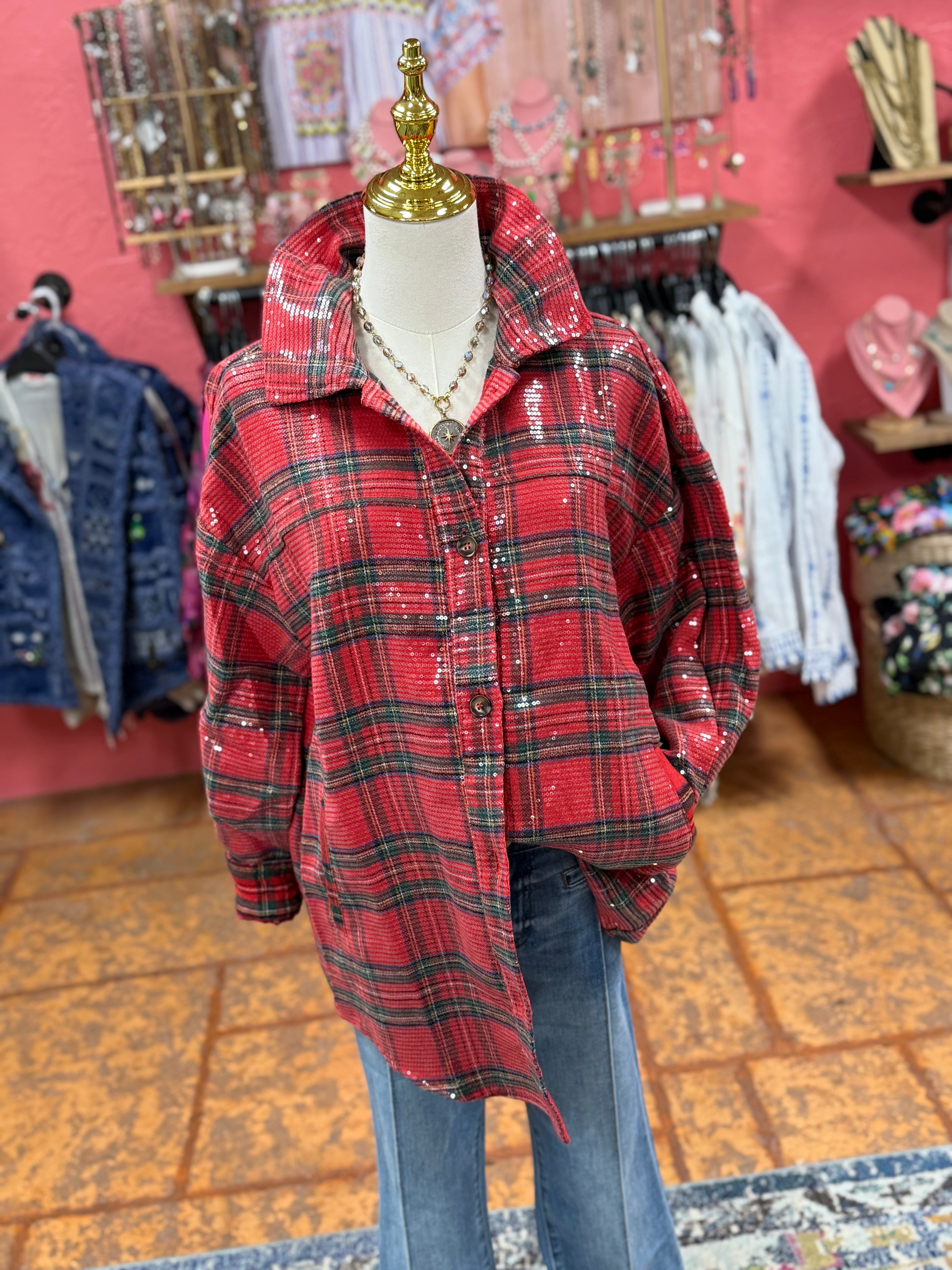 Sequin Plaid Shacket