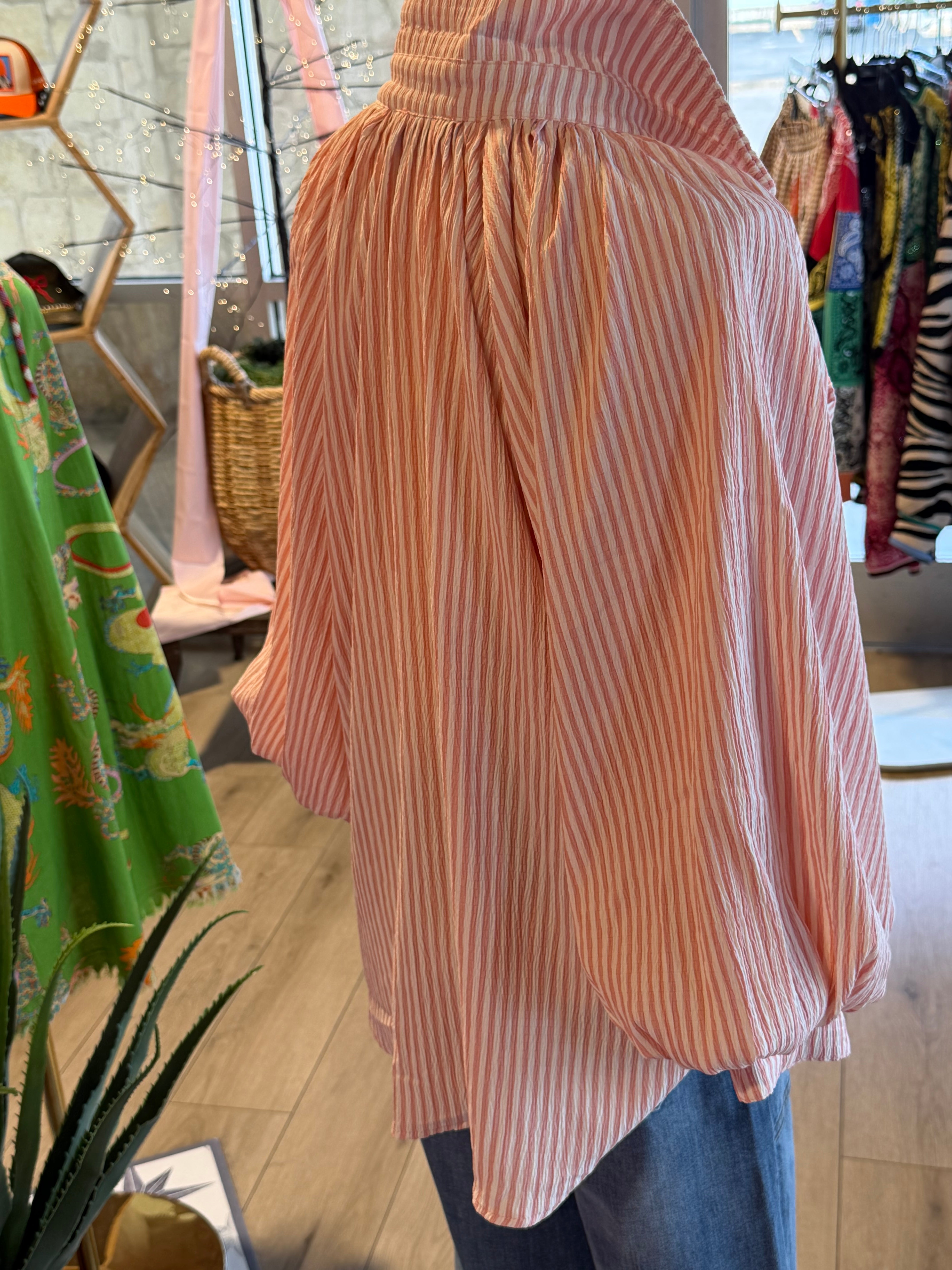 Striped Balloon Sleeve Blouse