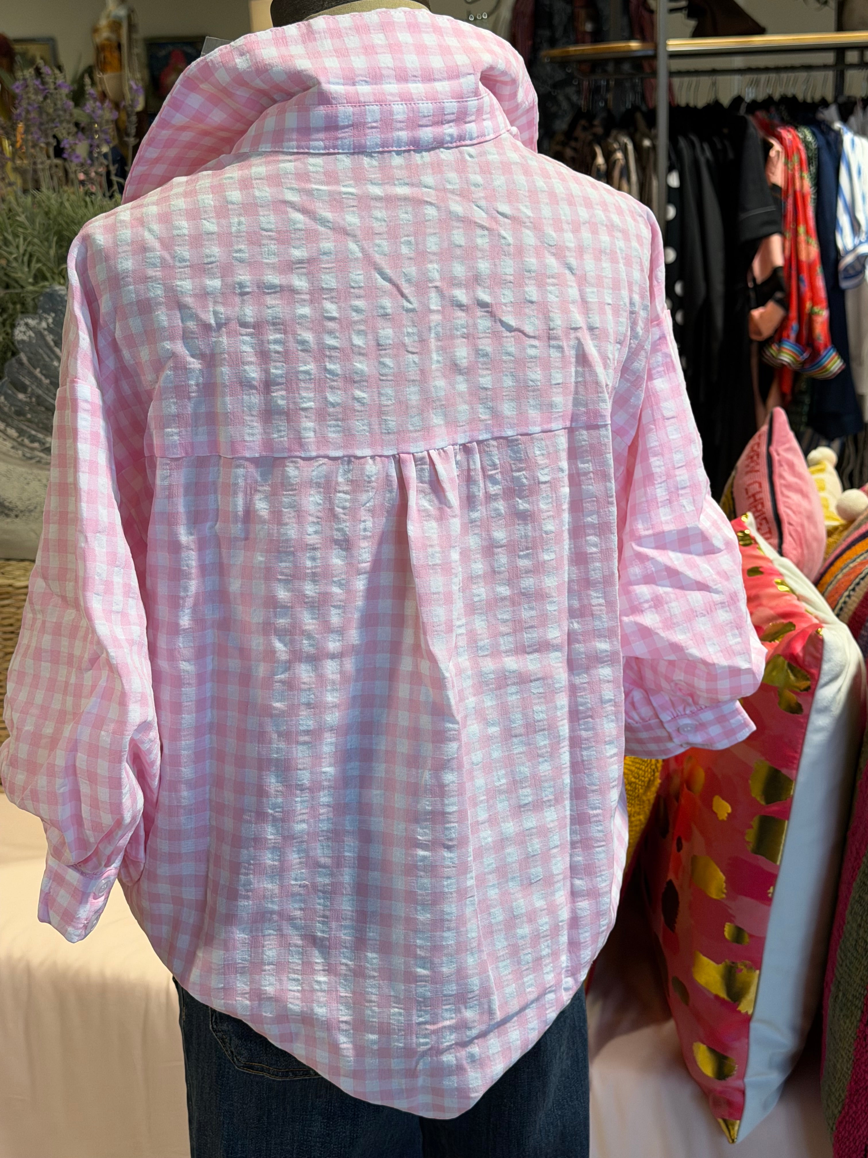Pink and White Gingham Top