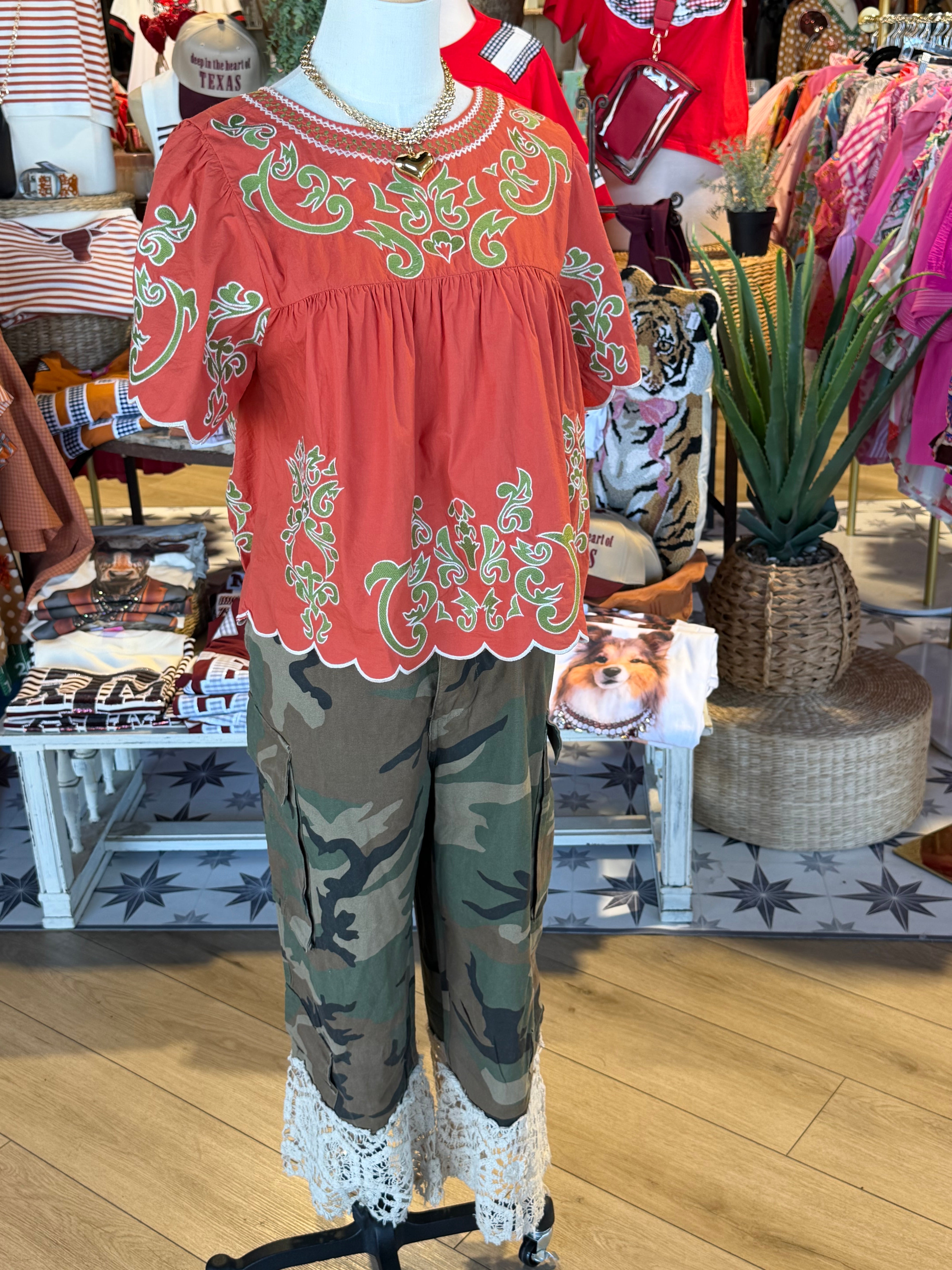 Flutter Sleeve Embroidery Detail Top