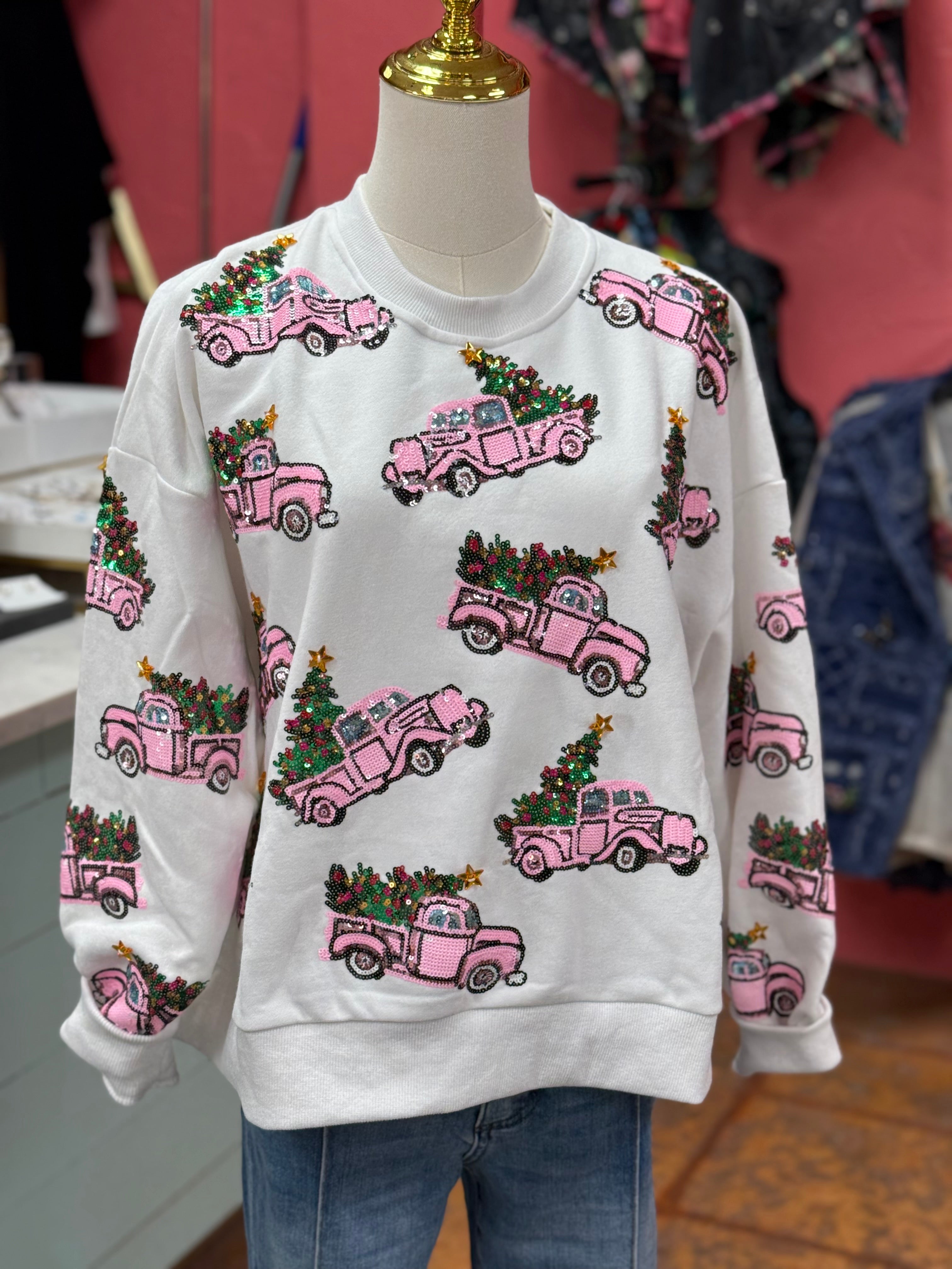 White Truck Christmas Tree Sweatshirt