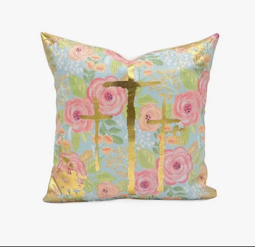 Floral Golden Crosses Pillow