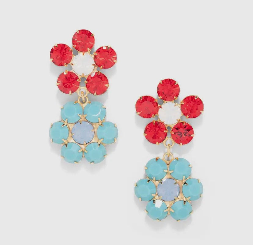 Floral Gem Earrings In Ruby