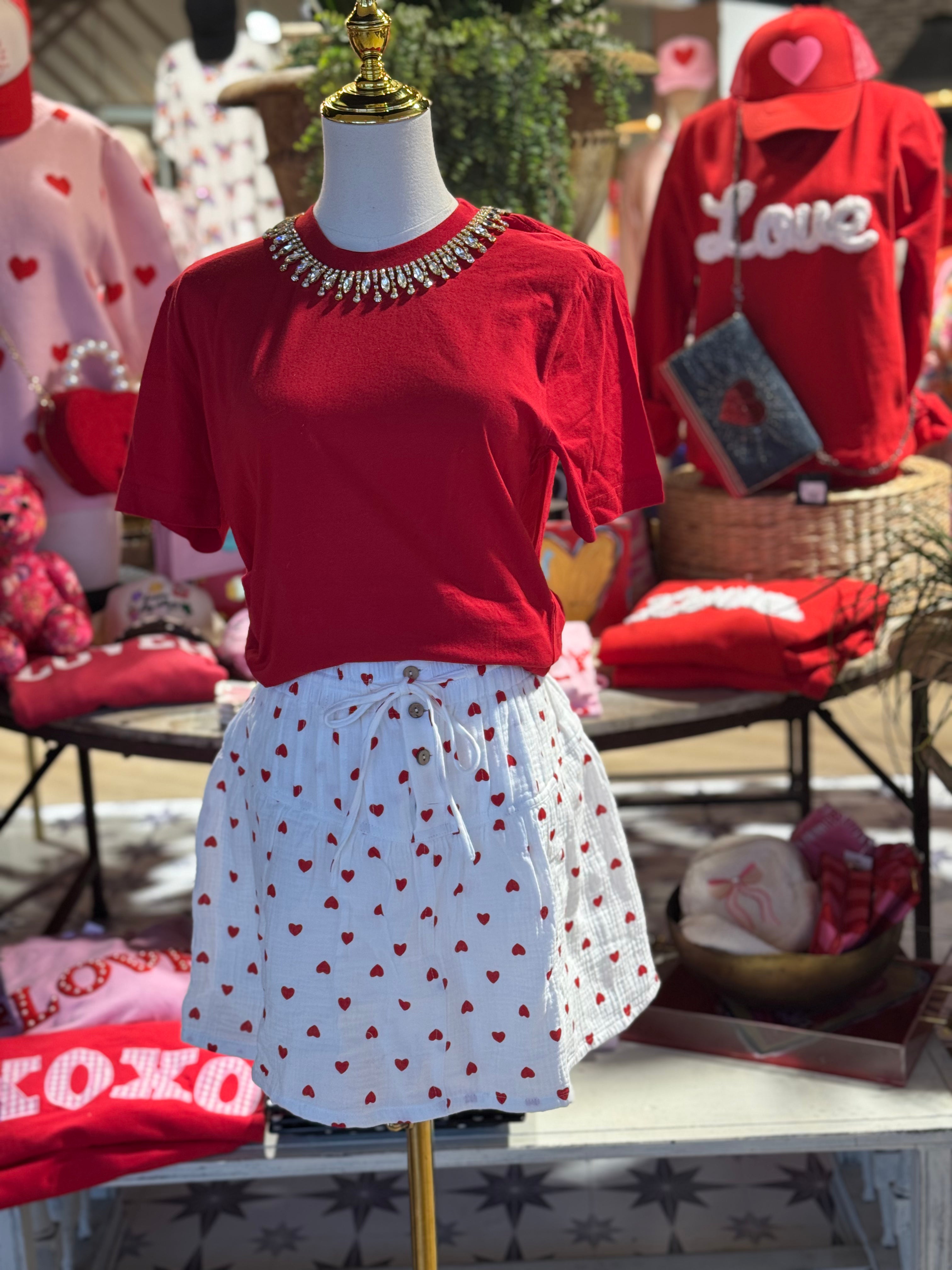 Embroidered Heart Flare Mini