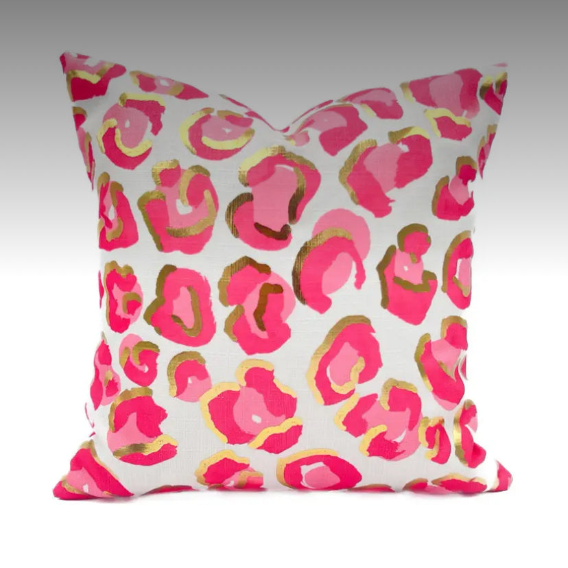 Gold Foil Fluorescent Pink Leopard Pillow