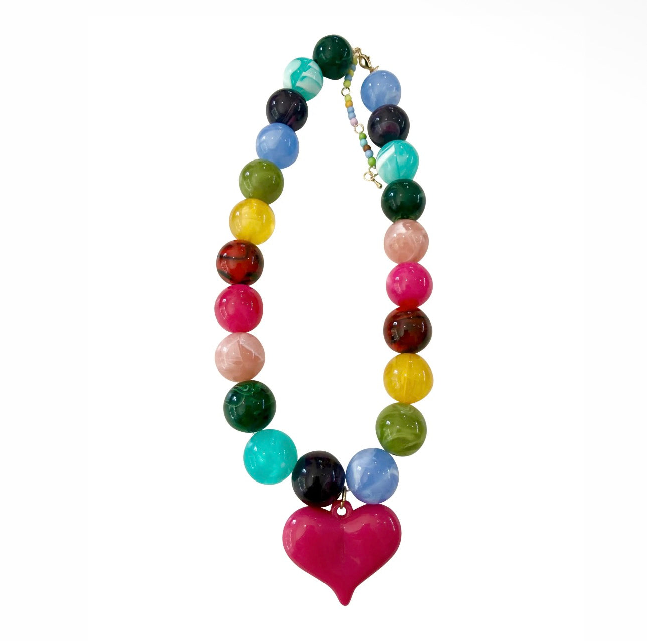 Ella Chunky Beaded Necklace with Heart Charm -