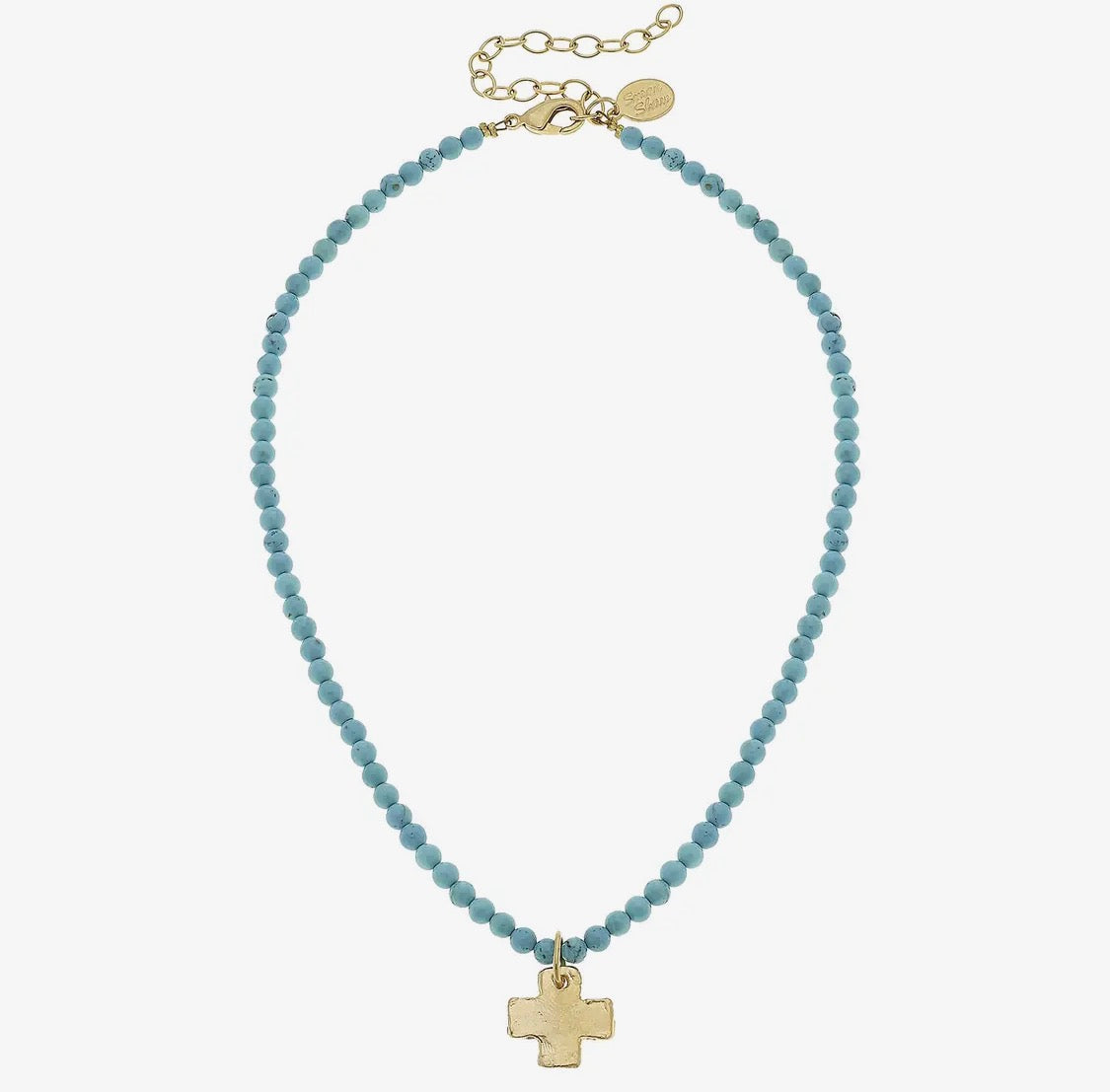 Gold Cross Turquoise Beads Necklace