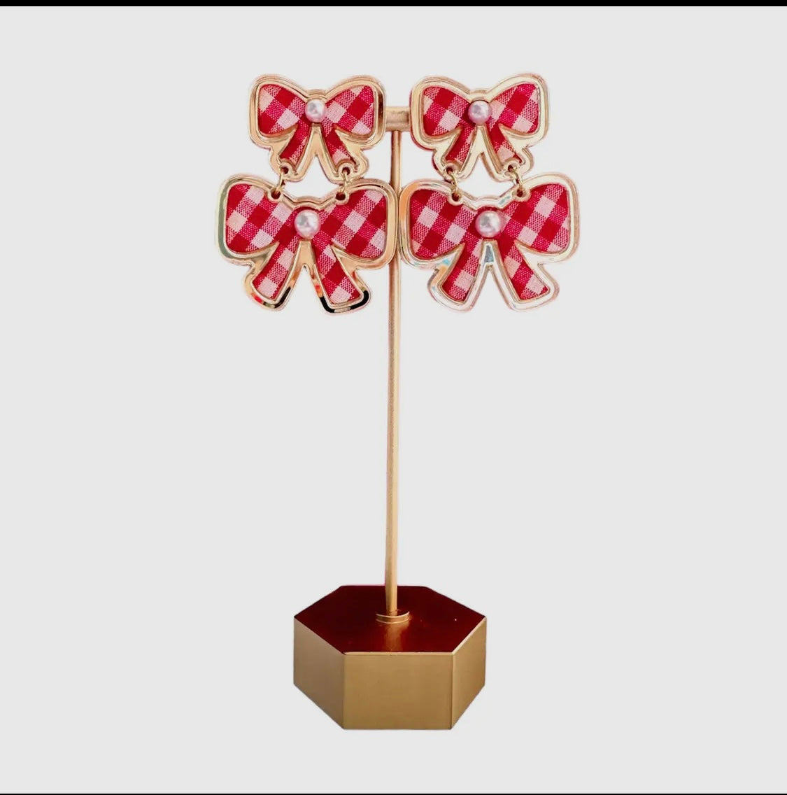 Red Gingham Bow Earrings
