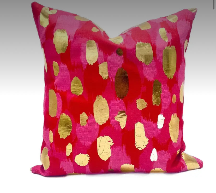 Gold Foil Pink & Red Paint Daubs Pillow