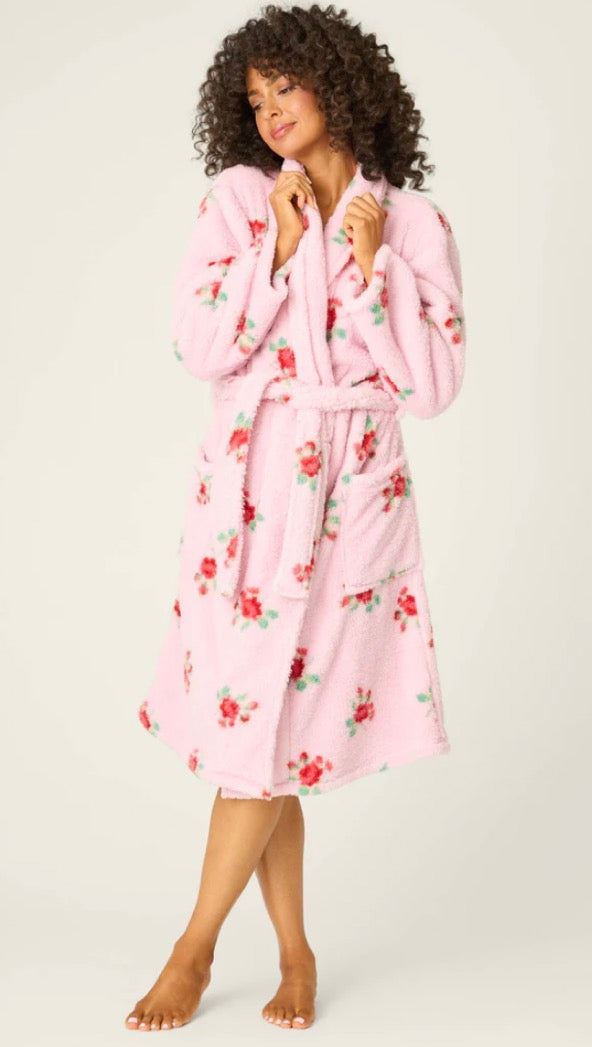 Rose Print Plush Robe