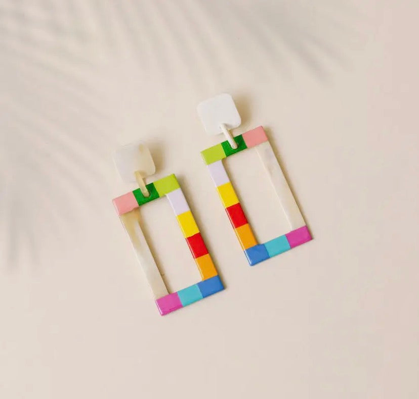 Rainbow Colorblock Earrings￼