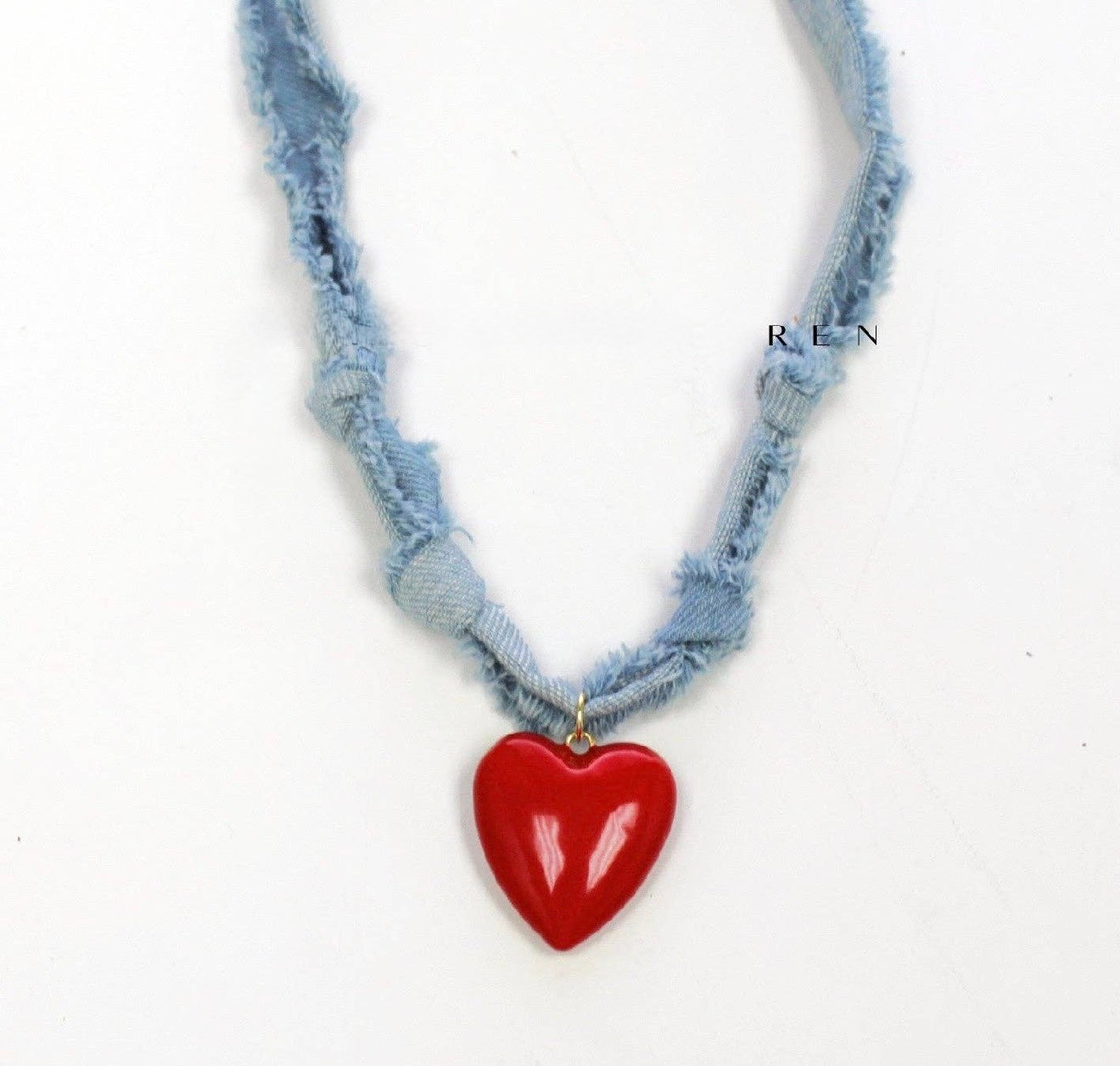 Denim & Red Heart Necklace
